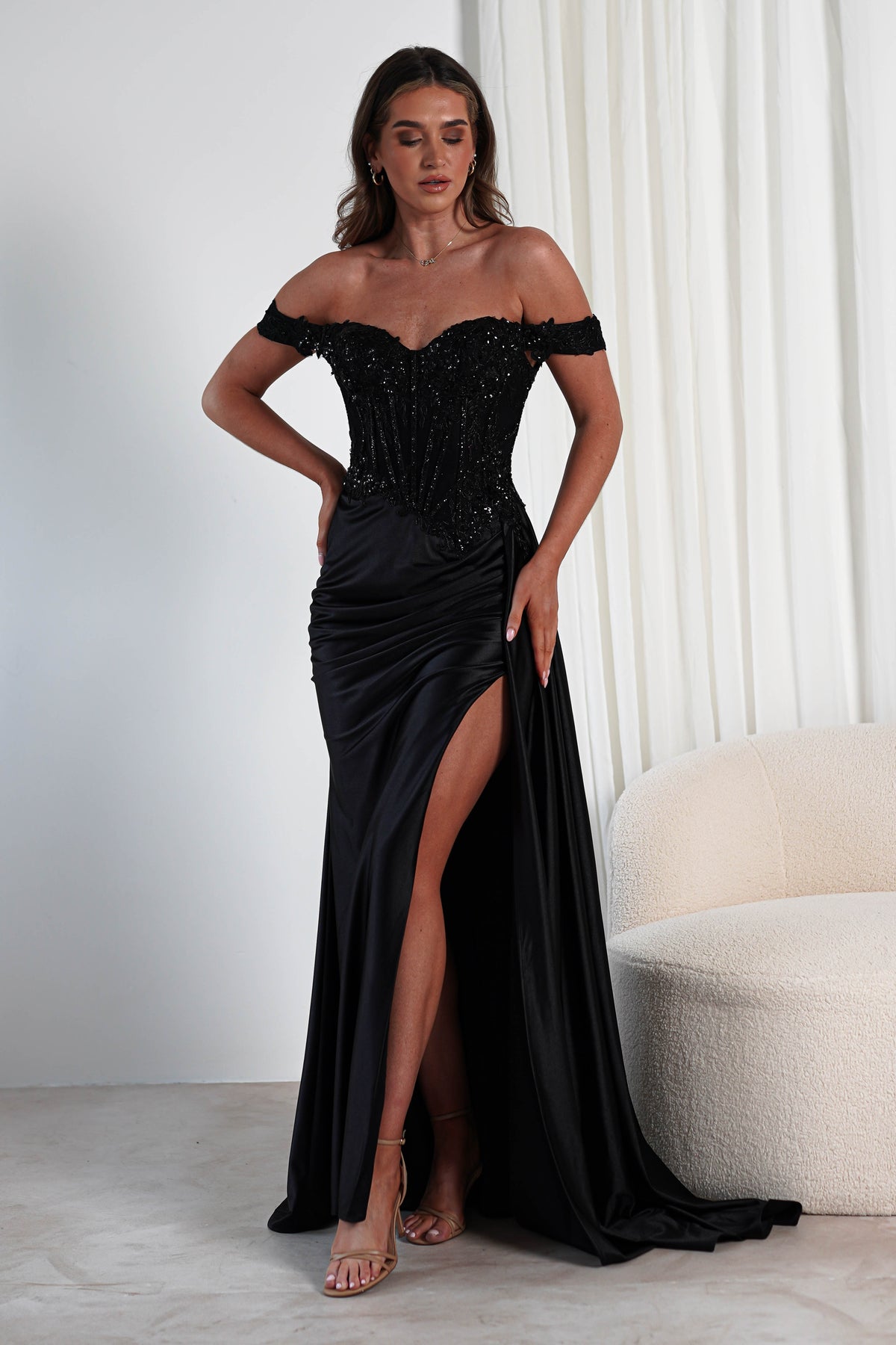 Marsela Lace Bodice Gown | Black-Oh Hello Clothing
