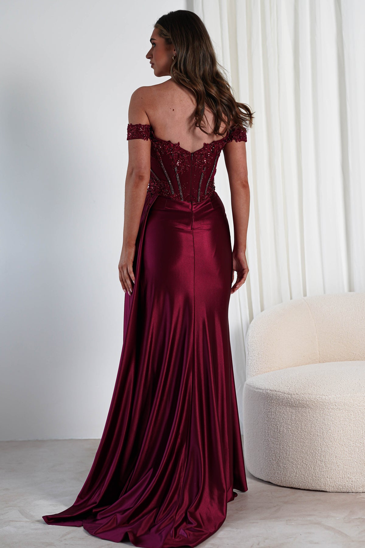 Marsela Lace Bodice Gown | Burgundy-Oh Hello Clothing