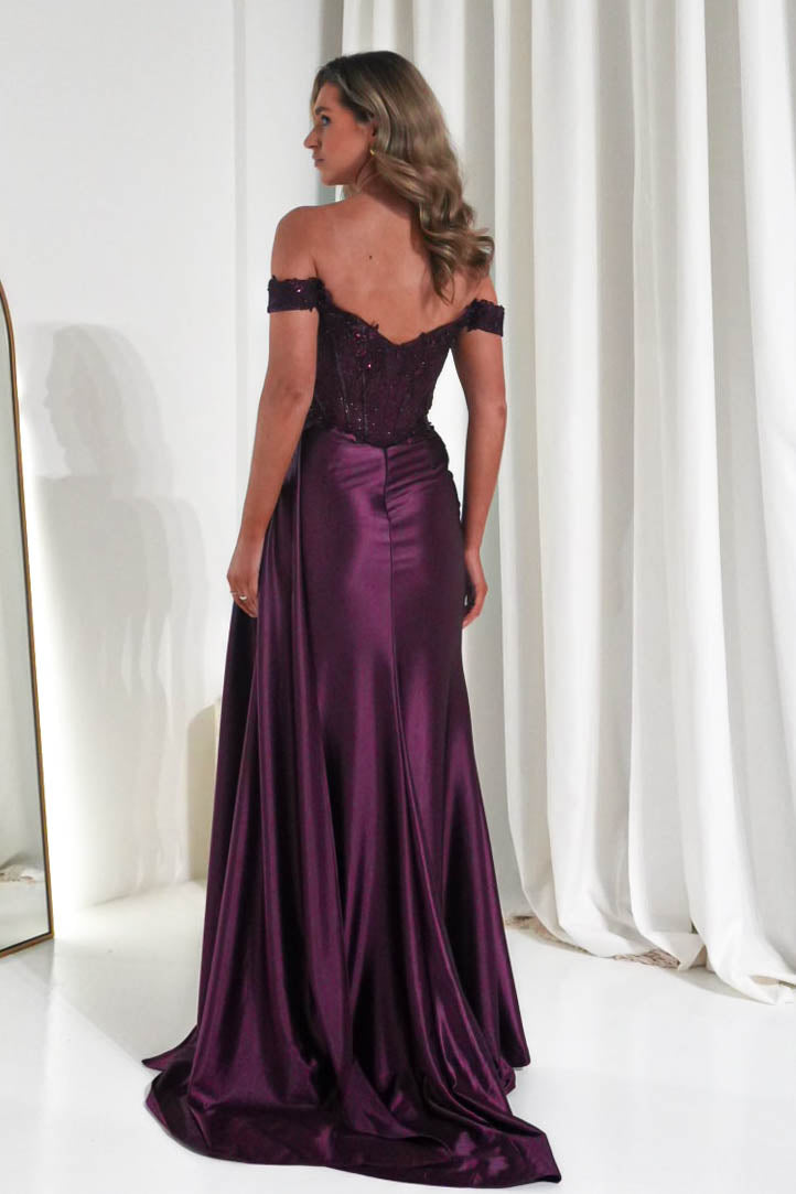 Marsela Lace Bodice Gown | Eggplant-Oh Hello Clothing