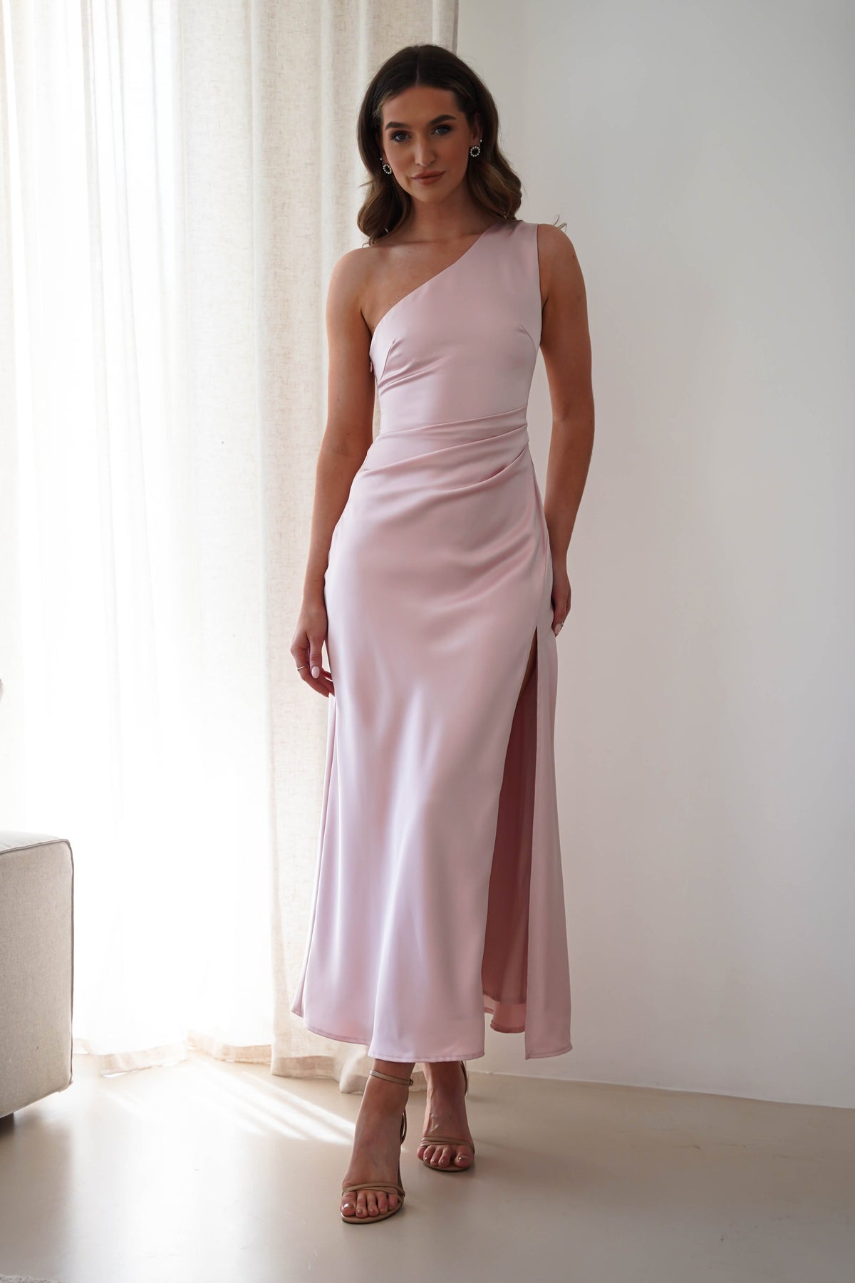 Meera Soft Matte Satin Midaxi Dress | Blush Pink-Oh Hello Clothing