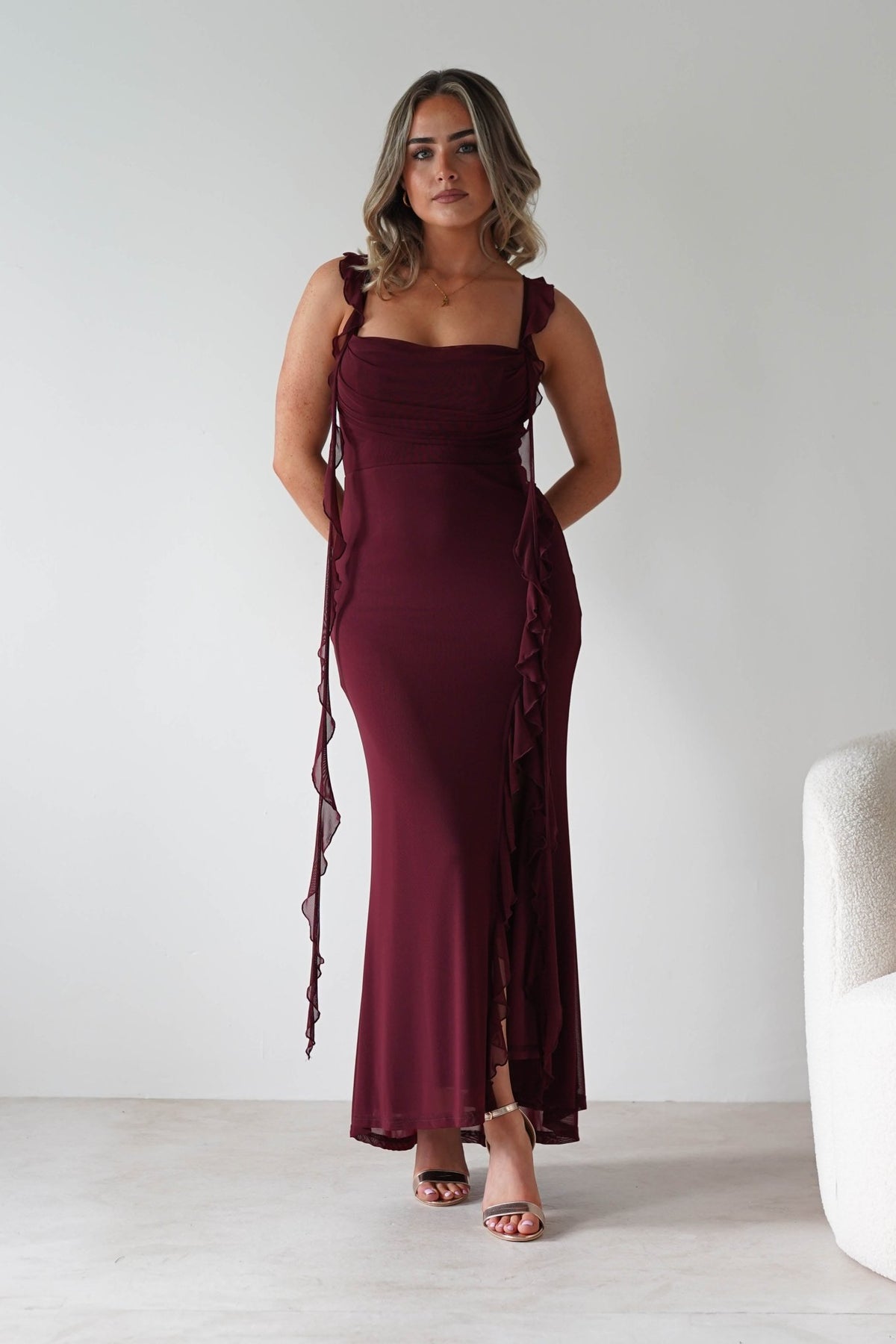 Mhissa Ruffle Maxi Dress | Burgundy-Oh Hello Clothing
