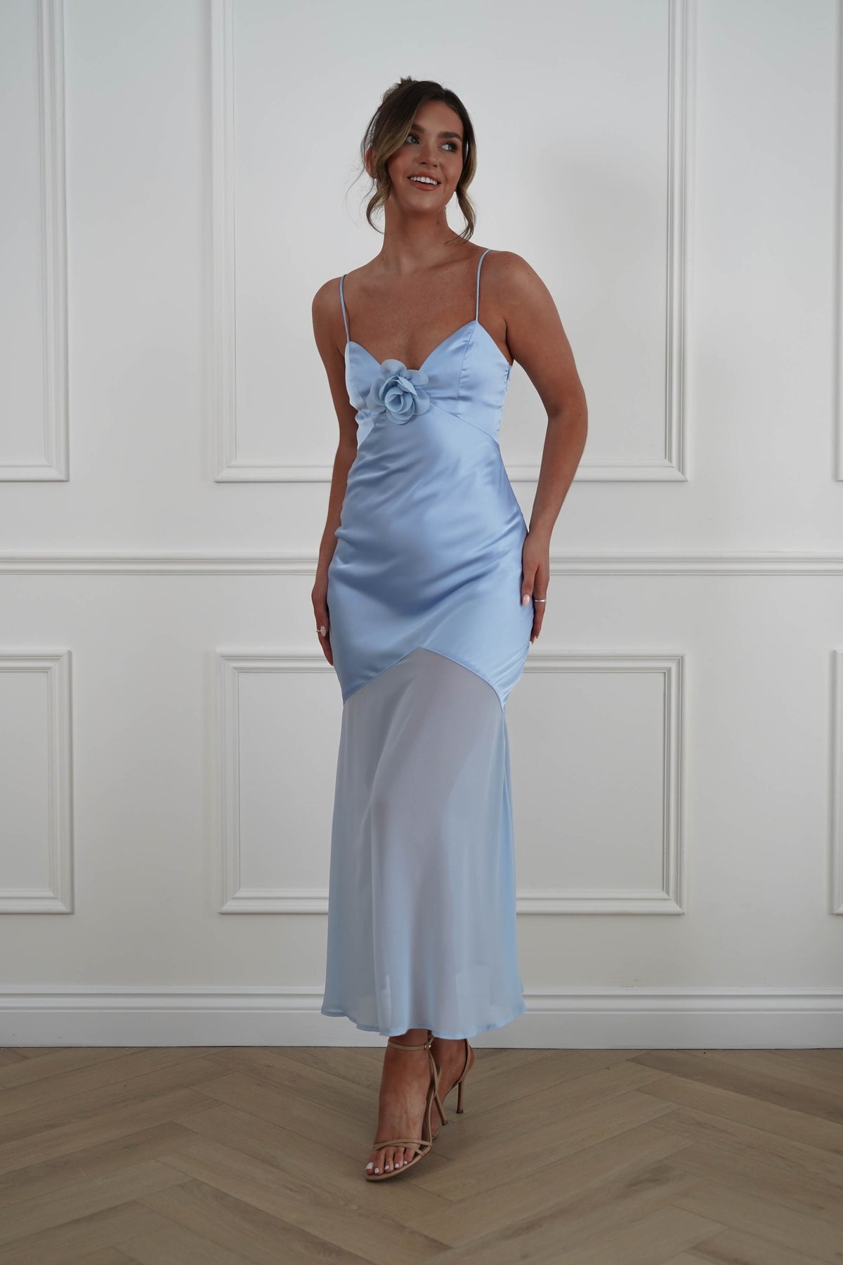 Mia Soft Satin Chiffon Maxi Dress | Blue-Oh Hello Clothing