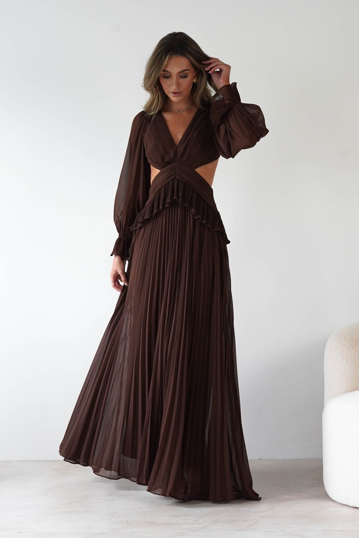 Middleton Pleated Maxi Dress | Brown-Oh Hello Clothing