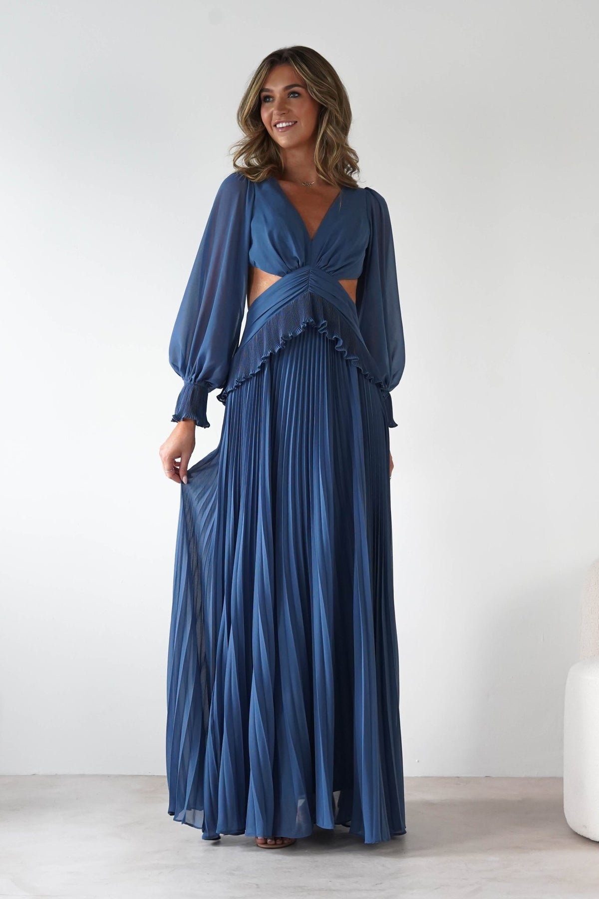 Middleton Pleated Maxi Dress | Slate Blue-Oh Hello Clothing