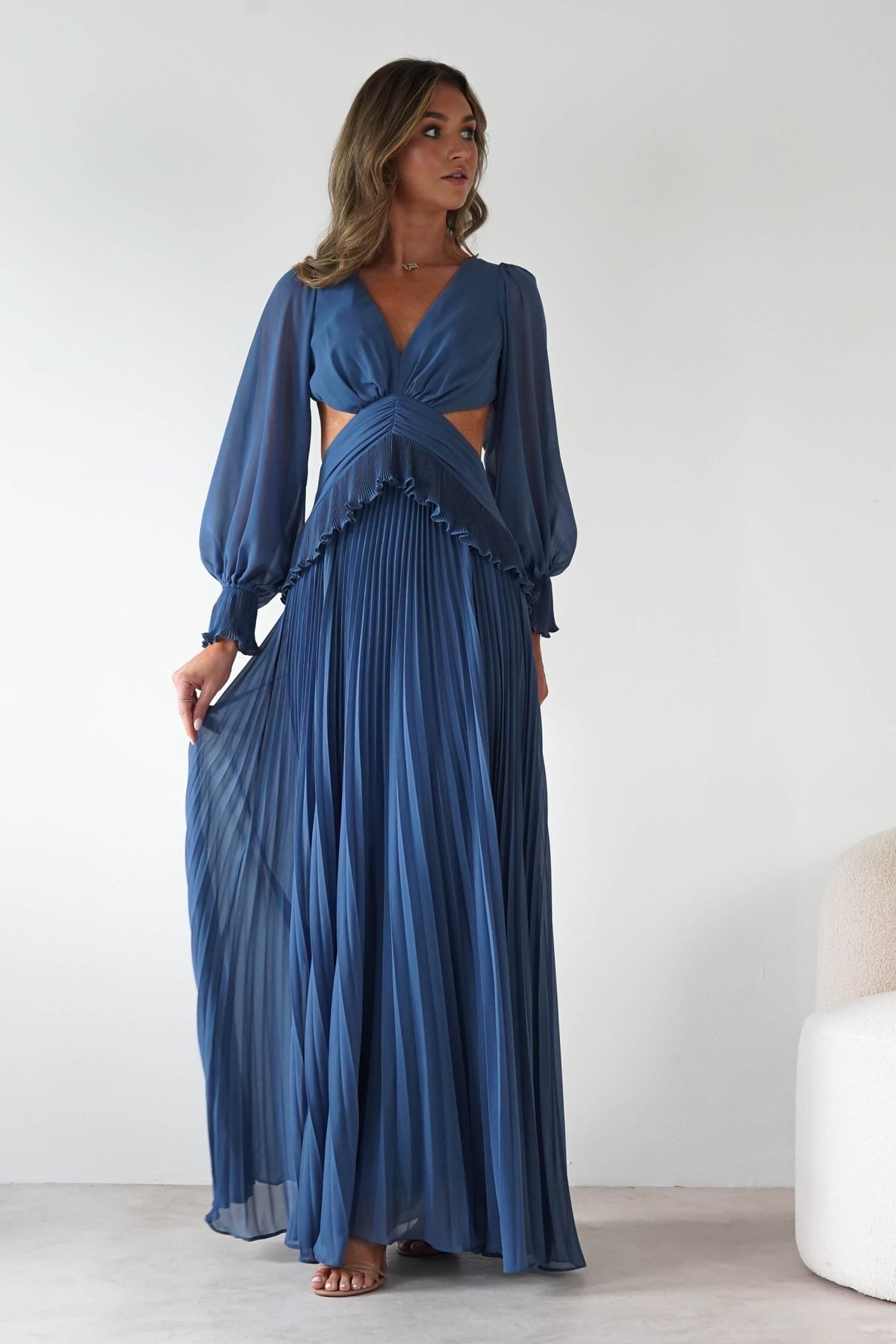Middleton Pleated Maxi Dress | Slate Blue-Oh Hello Clothing