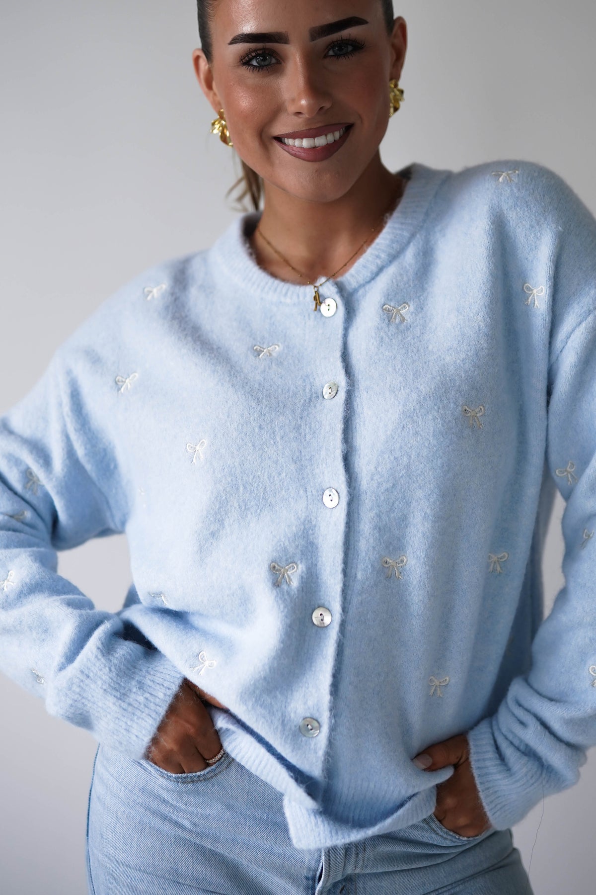 Mila Bow Detail Cardigan | Blue-Oh Hello Clothing