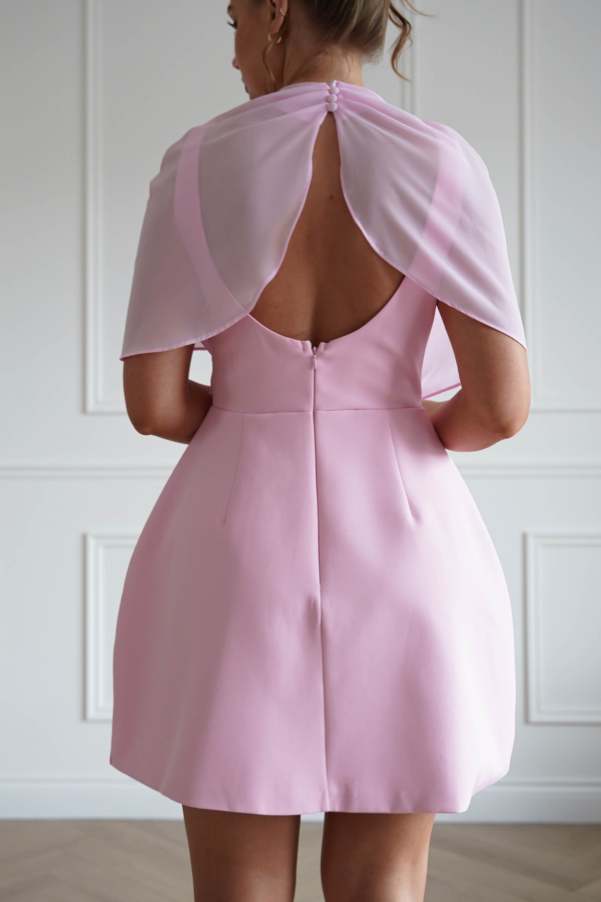 Millie Structured Chiffon Cape Mini Dress | Pink-Oh Hello Clothing