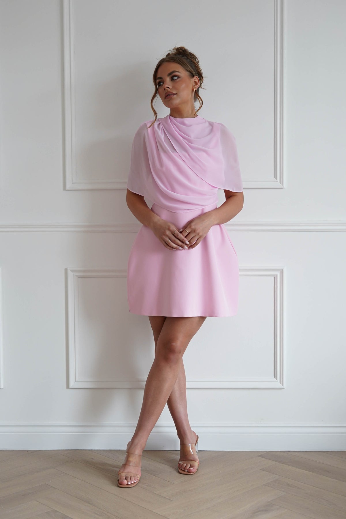 Millie Structured Chiffon Cape Mini Dress | Pink-Oh Hello Clothing