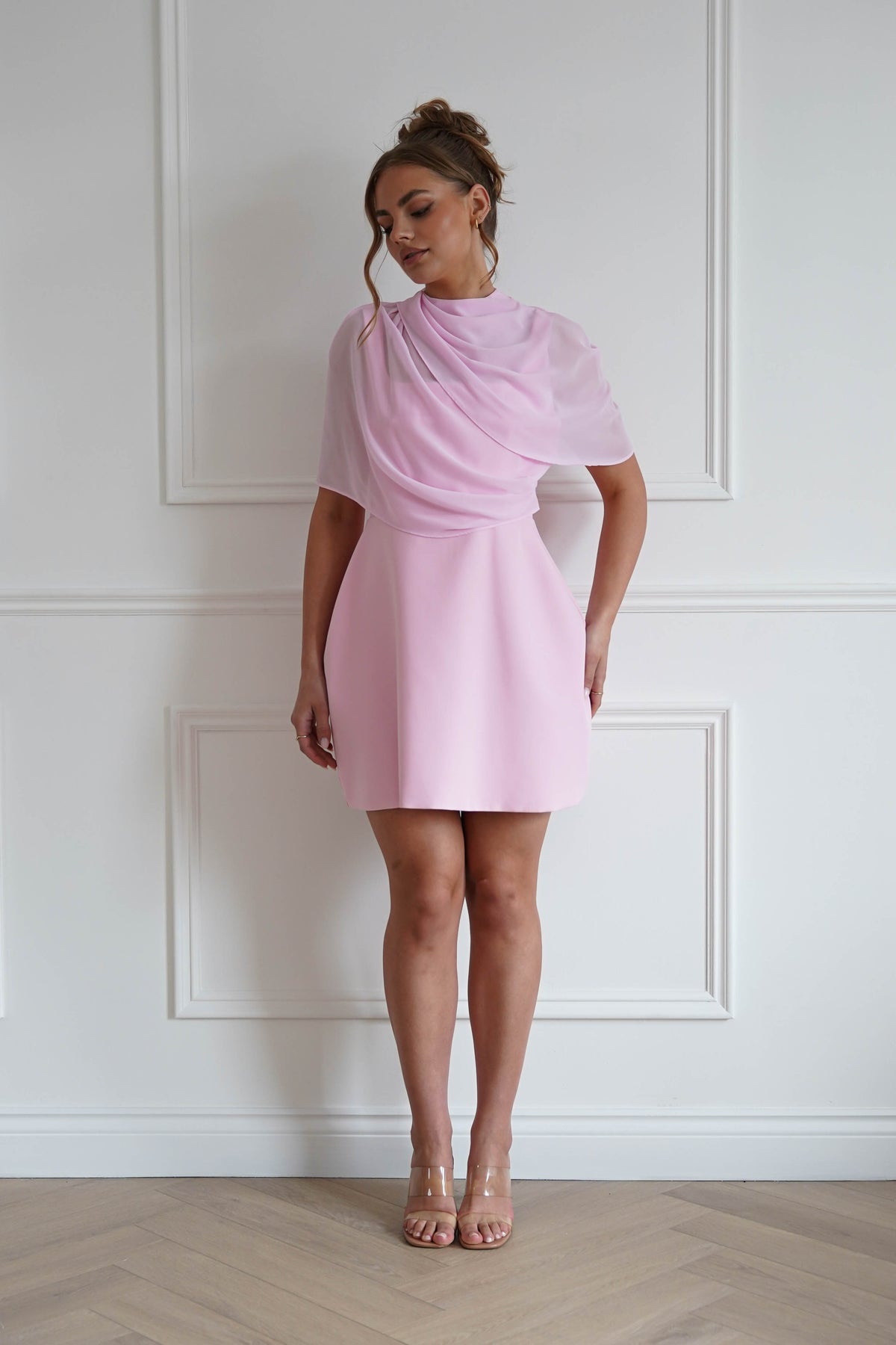 Millie Structured Chiffon Cape Mini Dress | Pink-Oh Hello Clothing