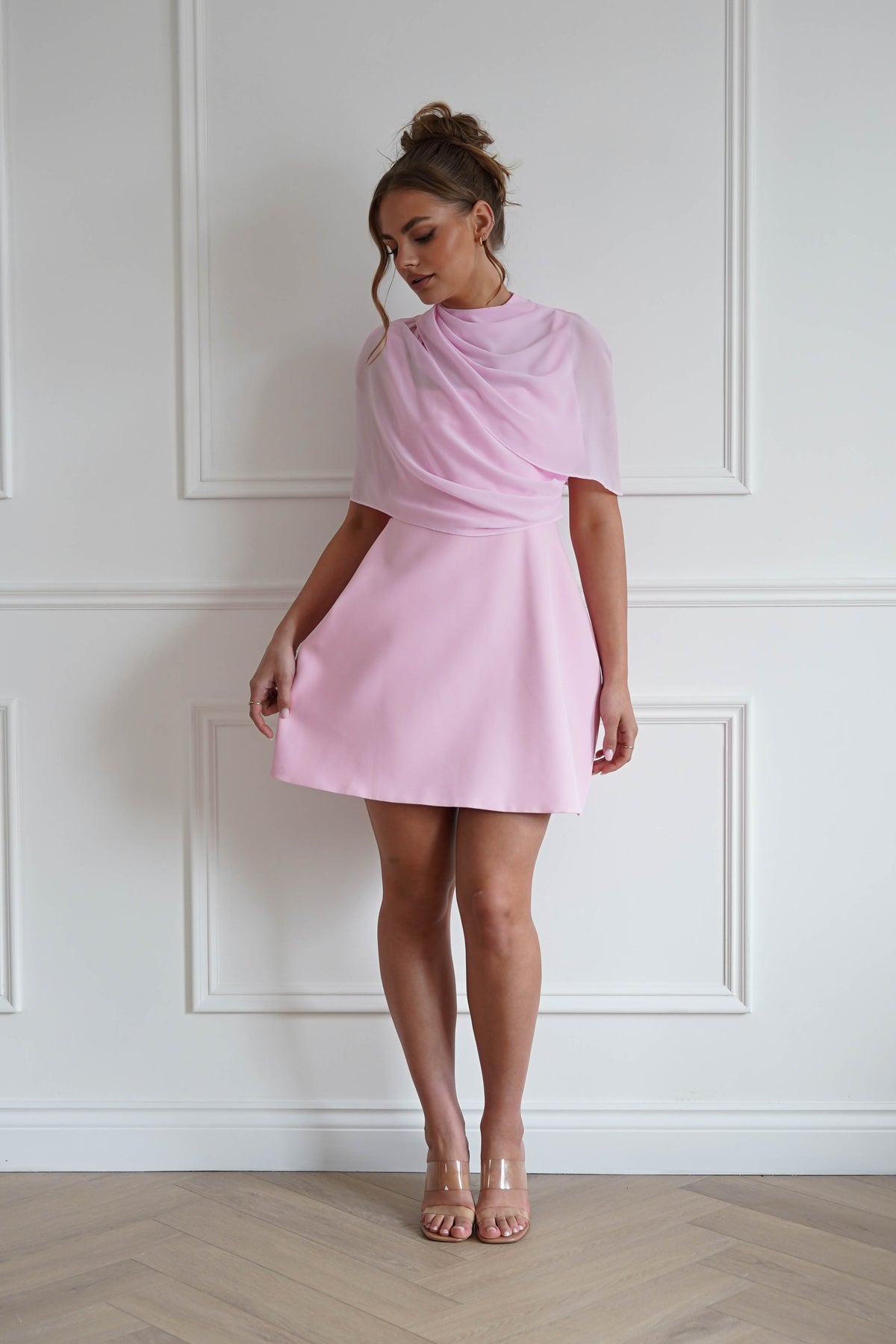 Millie Structured Chiffon Cape Mini Dress | Pink-Oh Hello Clothing