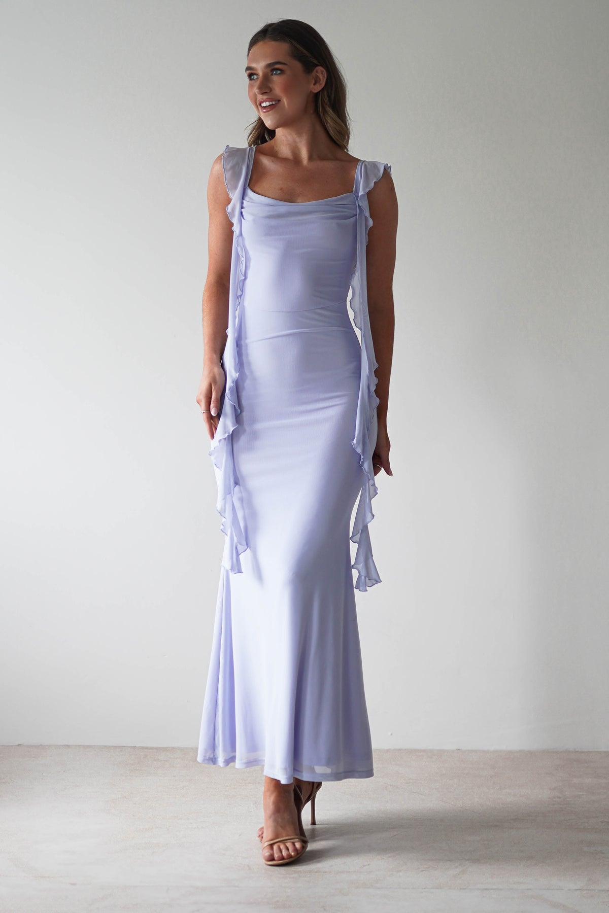 Miranda Ruffle Midaxi Dress | Dusty Blue-Oh Hello Clothing