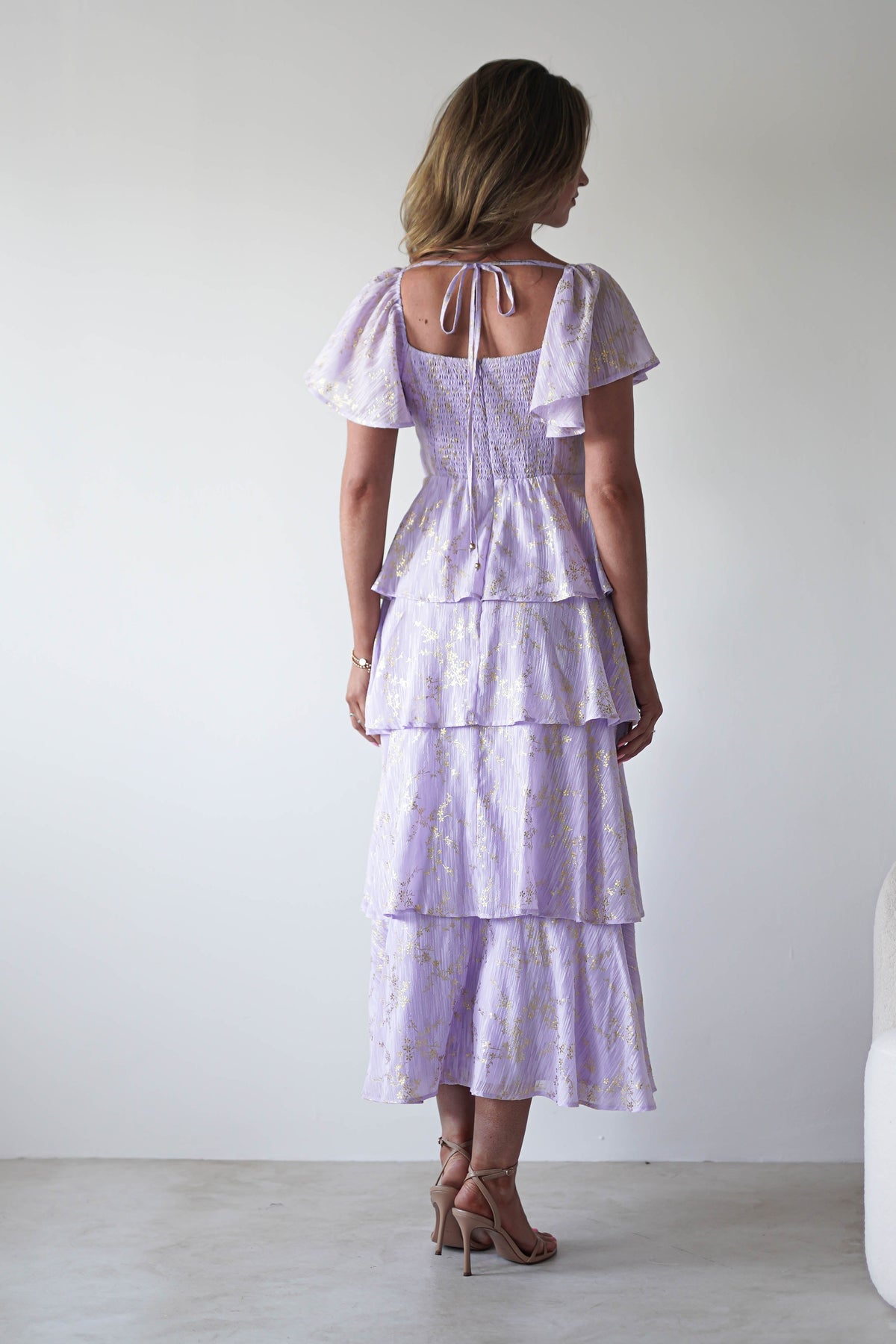 Mirielle Gold Detail Ruffle Maxi Dress | Lilac-Oh Hello Clothing