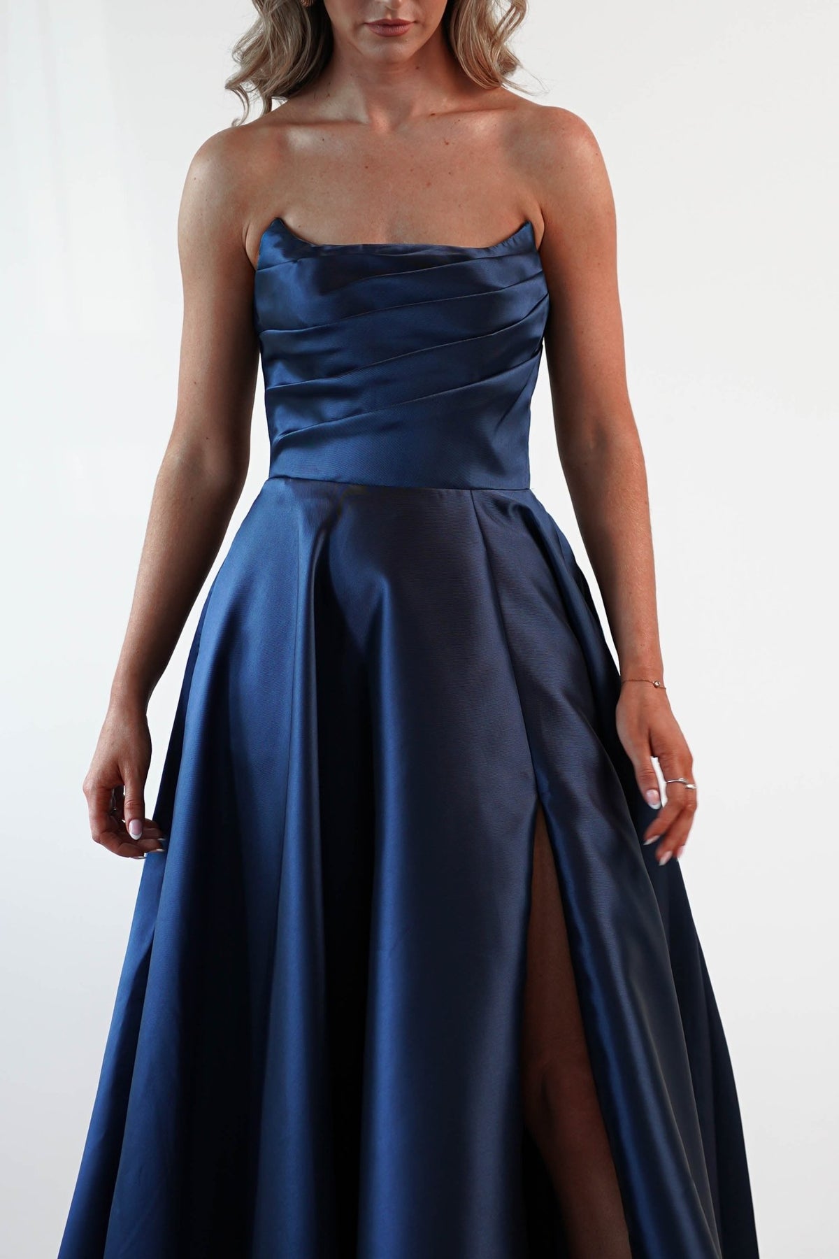 Miya Corset A-Line Satin Gown | Navy-Oh Hello Clothing