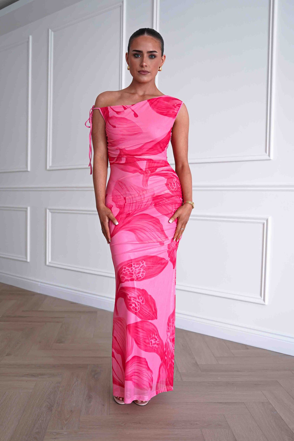 Molly Floral Mesh Bodycon Maxi Dress | Pink-Oh Hello Clothing