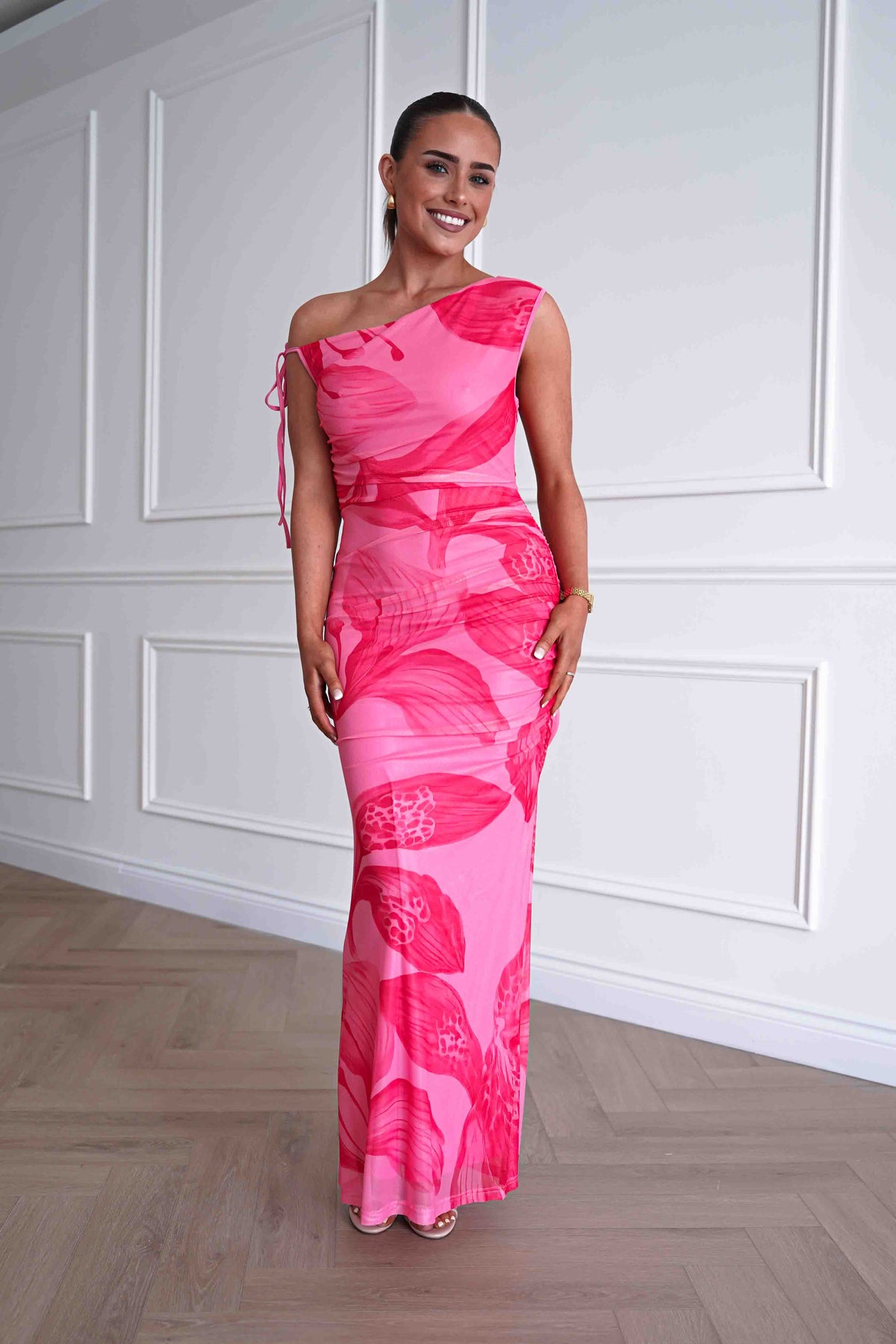 Molly Floral Mesh Bodycon Maxi Dress | Pink-Oh Hello Clothing