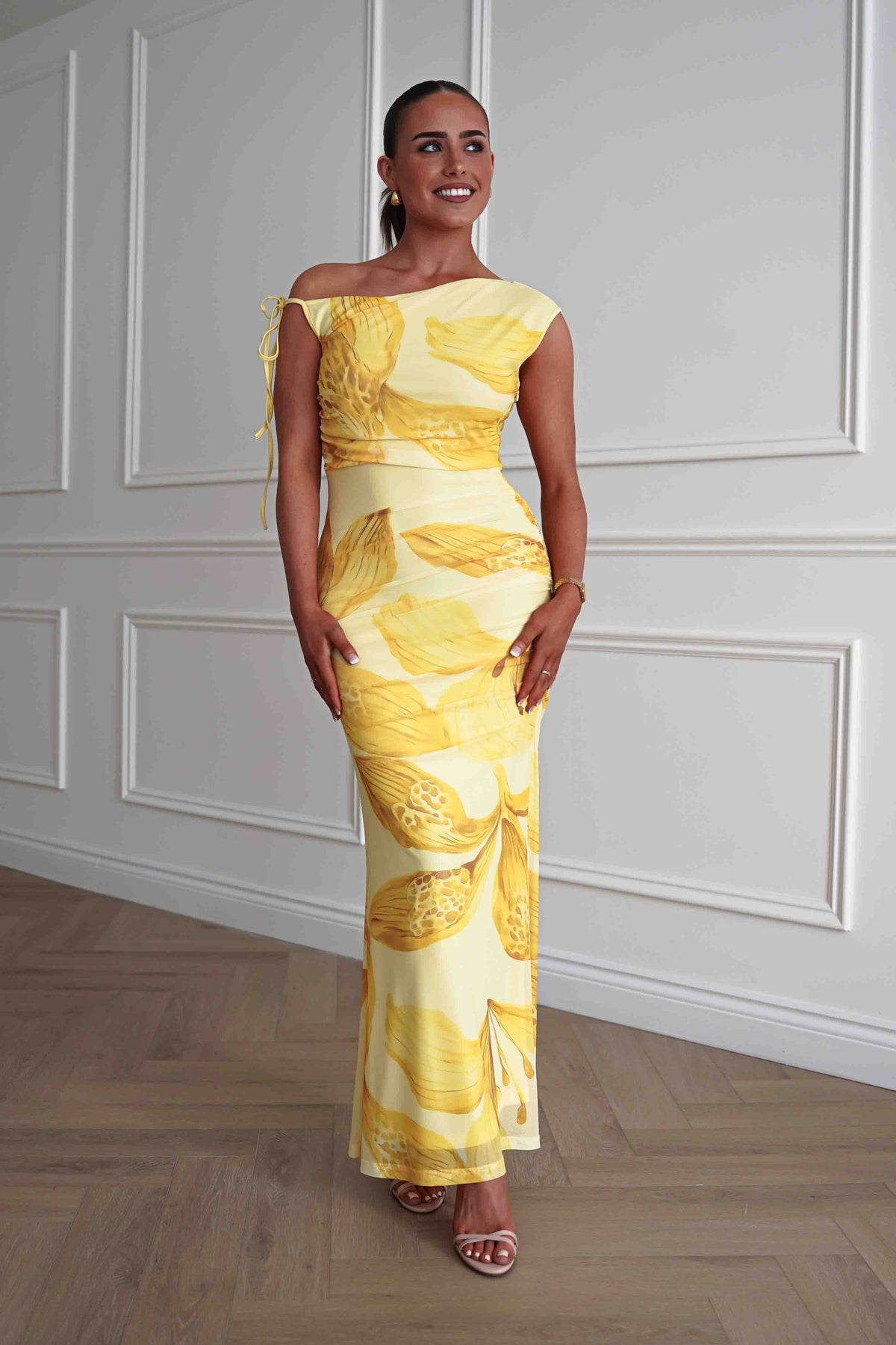 Molly Floral Mesh Bodycon Maxi Dress | Yellow-Oh Hello Clothing