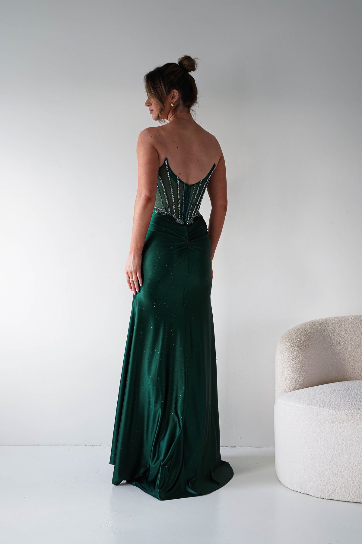 Monaco Rhinestone Strapless Gown | Emerald Green-Oh Hello Clothing