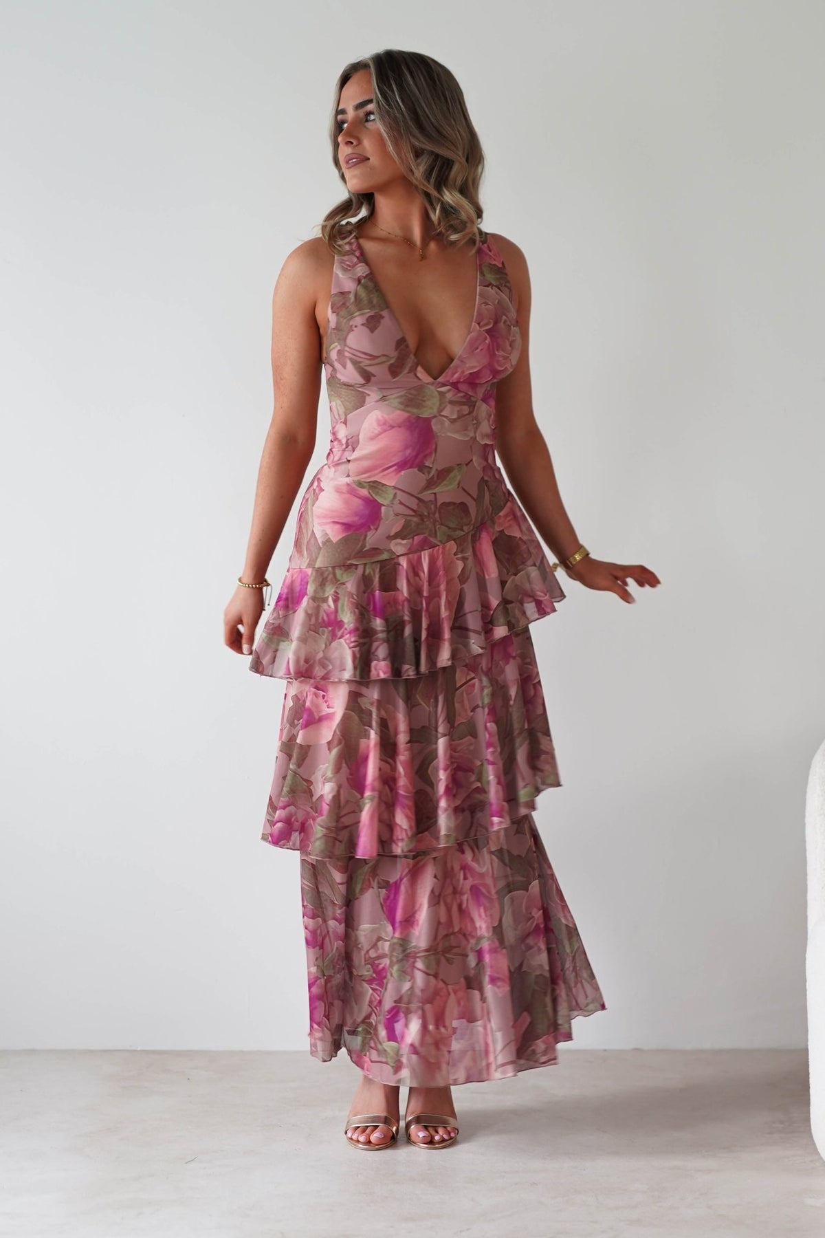 Morgana Floral Ruffle Maxi Dress | Mixed Print-Oh Hello Clothing