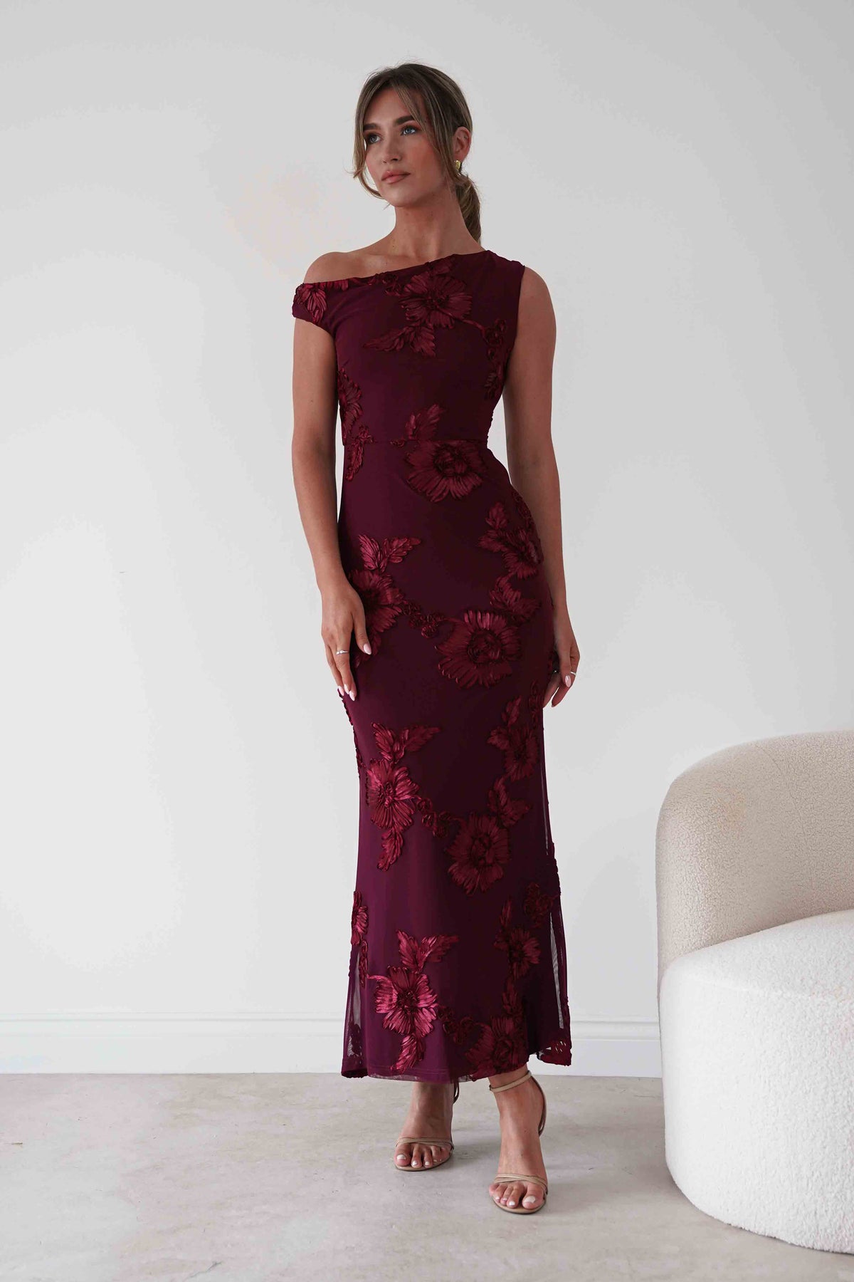 Muse Floral Appliqué Cowl Neck Maxi Dress | Wine-Oh Hello Clothing