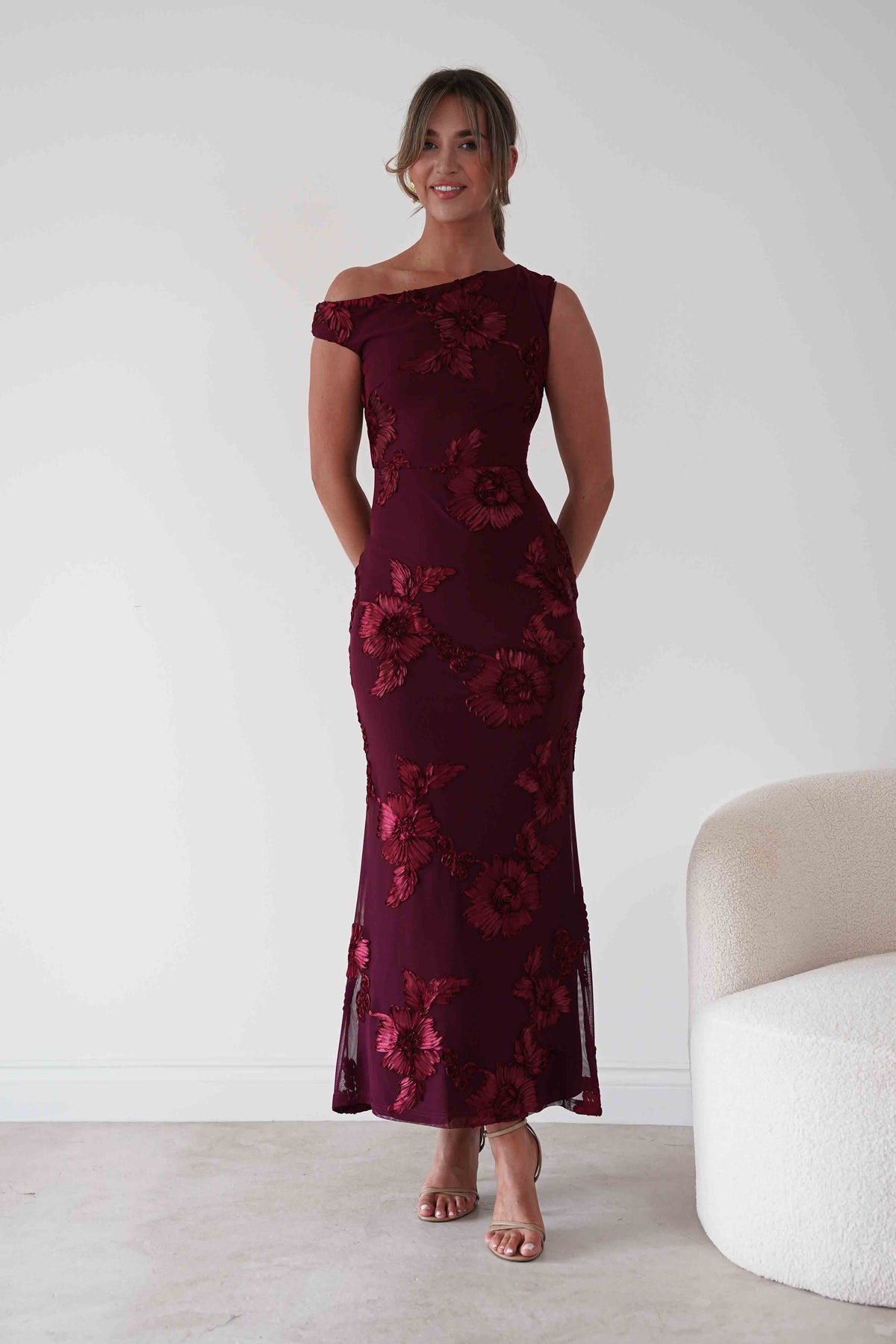 Muse Floral Appliqué Cowl Neck Maxi Dress | Wine-Oh Hello Clothing