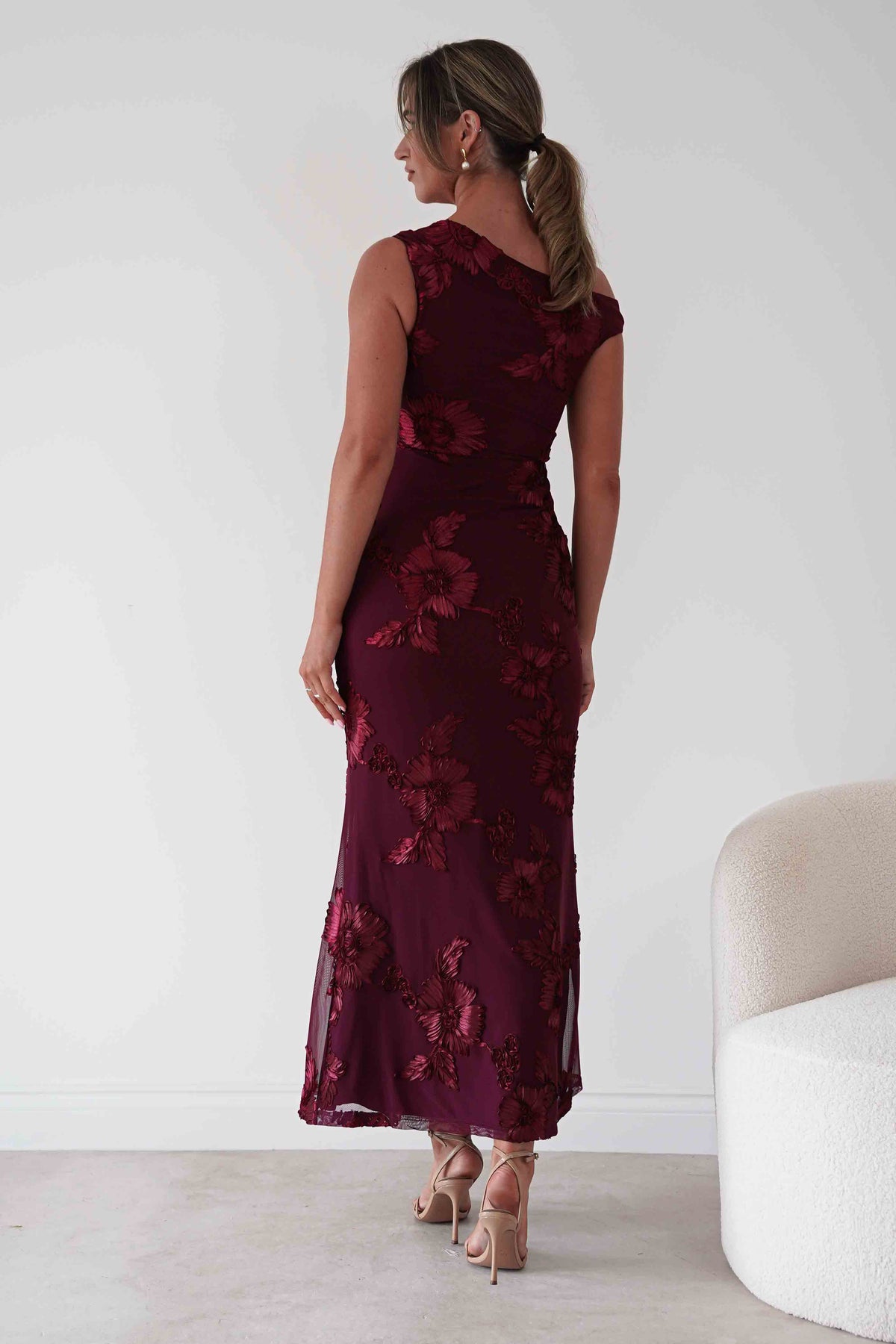 Muse Floral Appliqué Cowl Neck Maxi Dress | Wine-Oh Hello Clothing