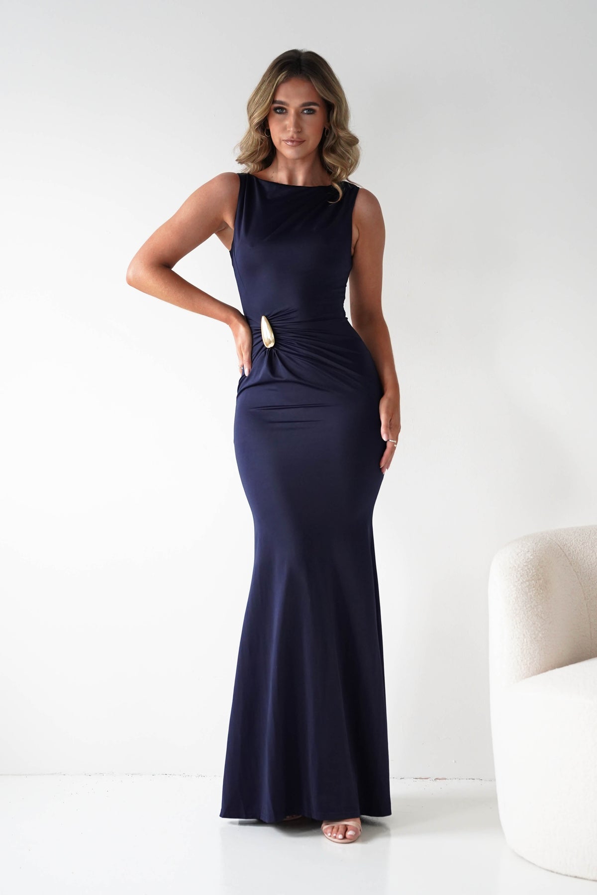 Nadiane Bodycon Gold Detail Maxi Dress | Navy-Oh Hello Clothing