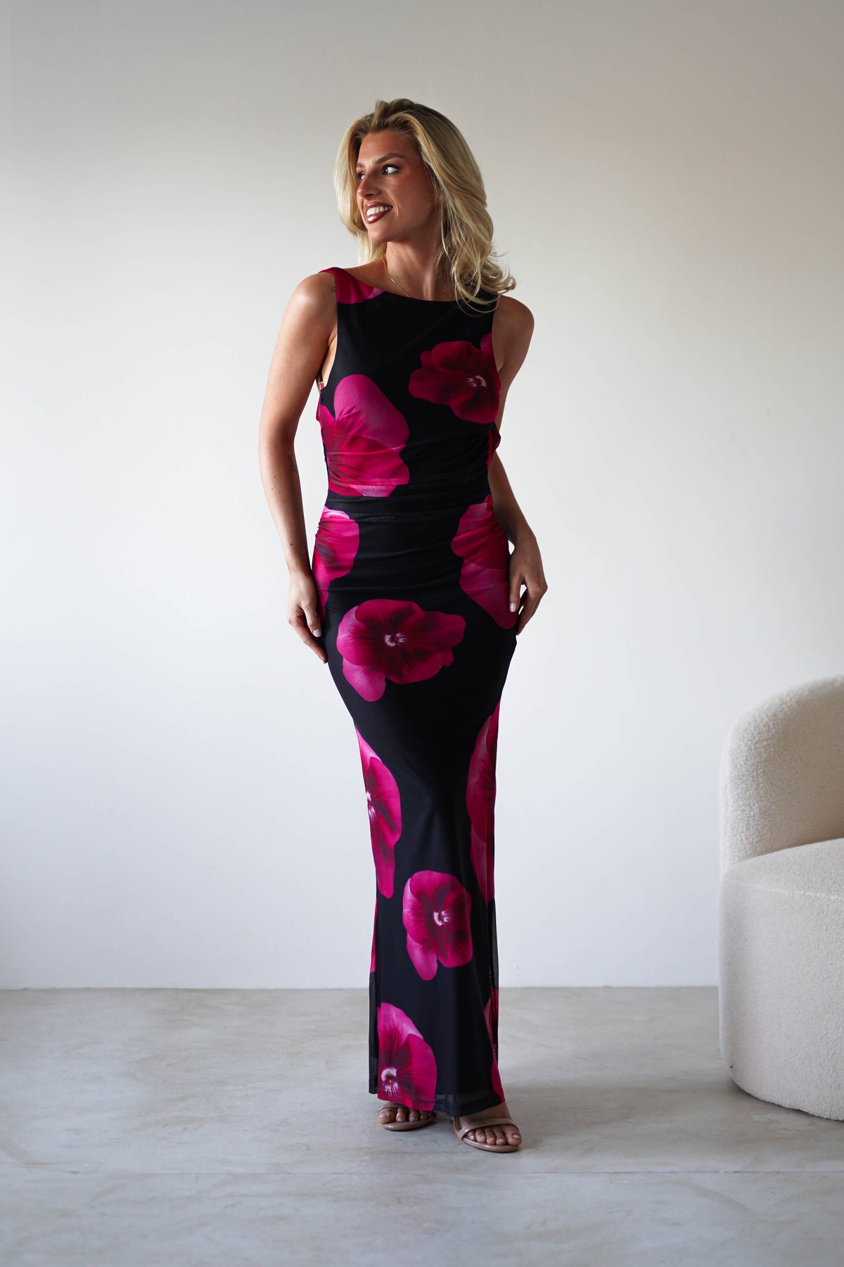 Nakita Mesh Floral Print Maxi Dress | Black-Oh Hello Clothing