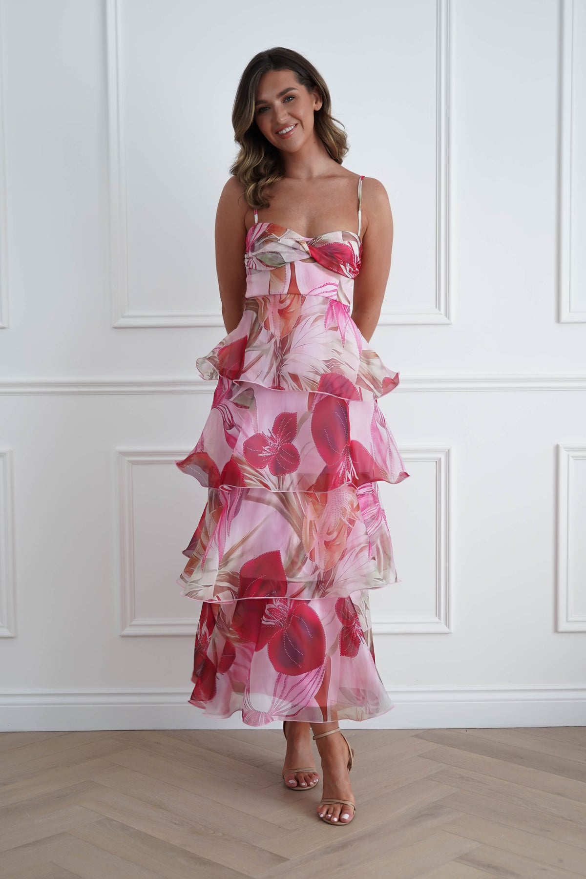 Nelly Floral Tiered Ruffle Maxi Dress | Pink Print-Oh Hello Clothing