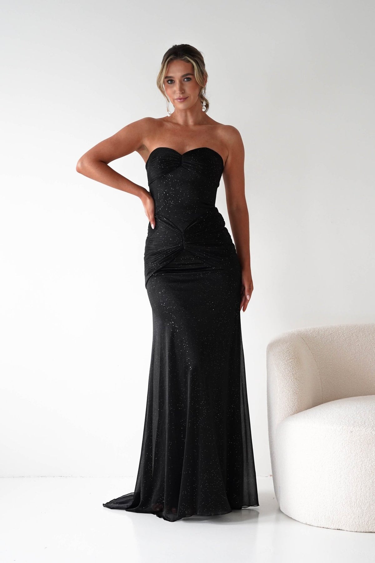 Nicola Strapless Glitter Gown | Black-Oh Hello Clothing