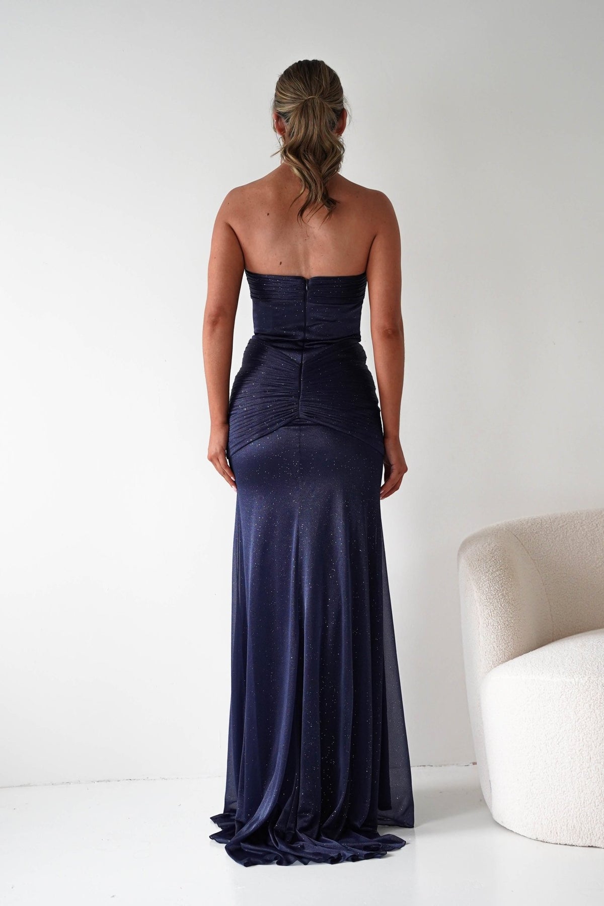 Nicola Strapless Glitter Gown | Navy-Oh Hello Clothing