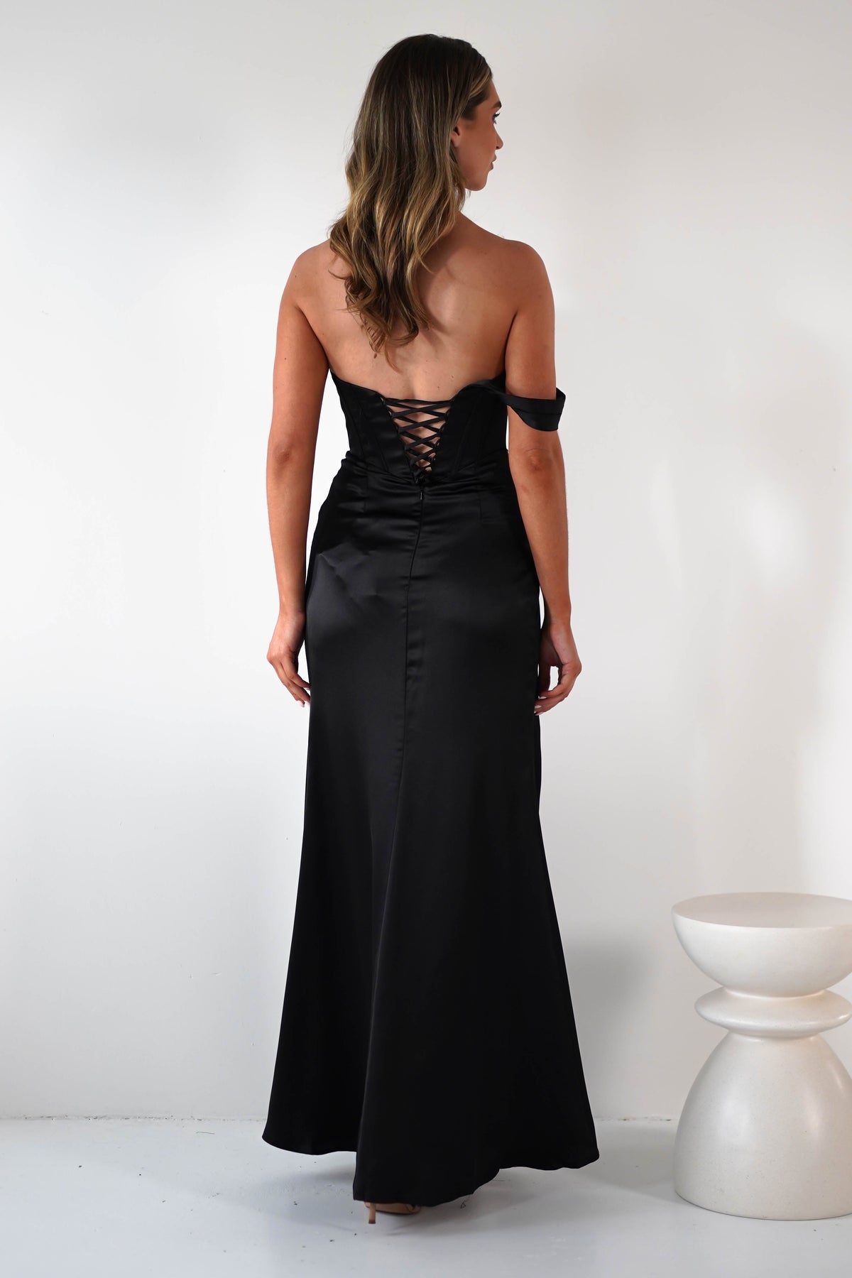 Nicolette Soft Satin Maxi Gown | Black-Oh Hello Clothing