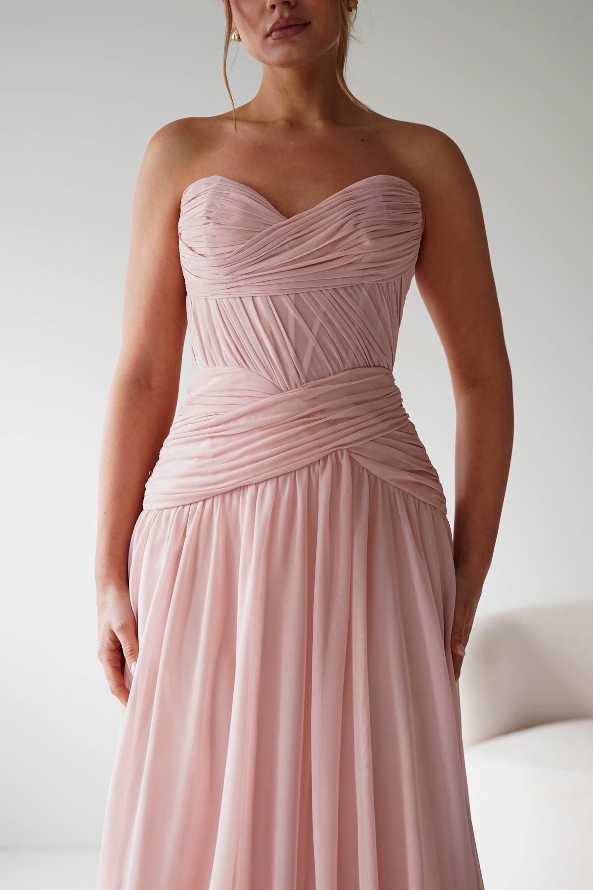 Nicolette Strapless Chiffon Maxi Gown | Blush-Oh Hello Clothing