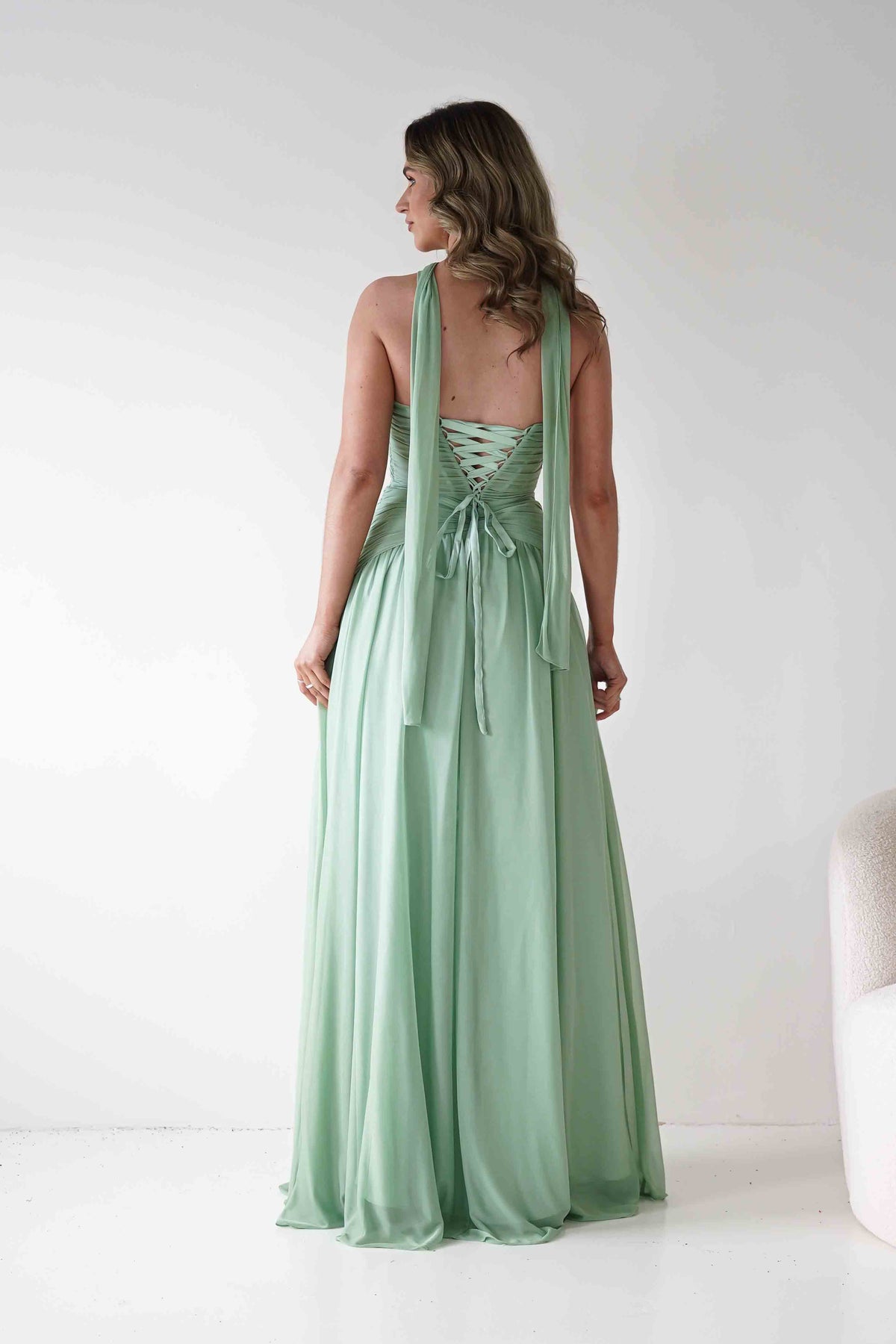 Nicolette Strapless Chiffon Maxi Gown | Sage-Oh Hello Clothing