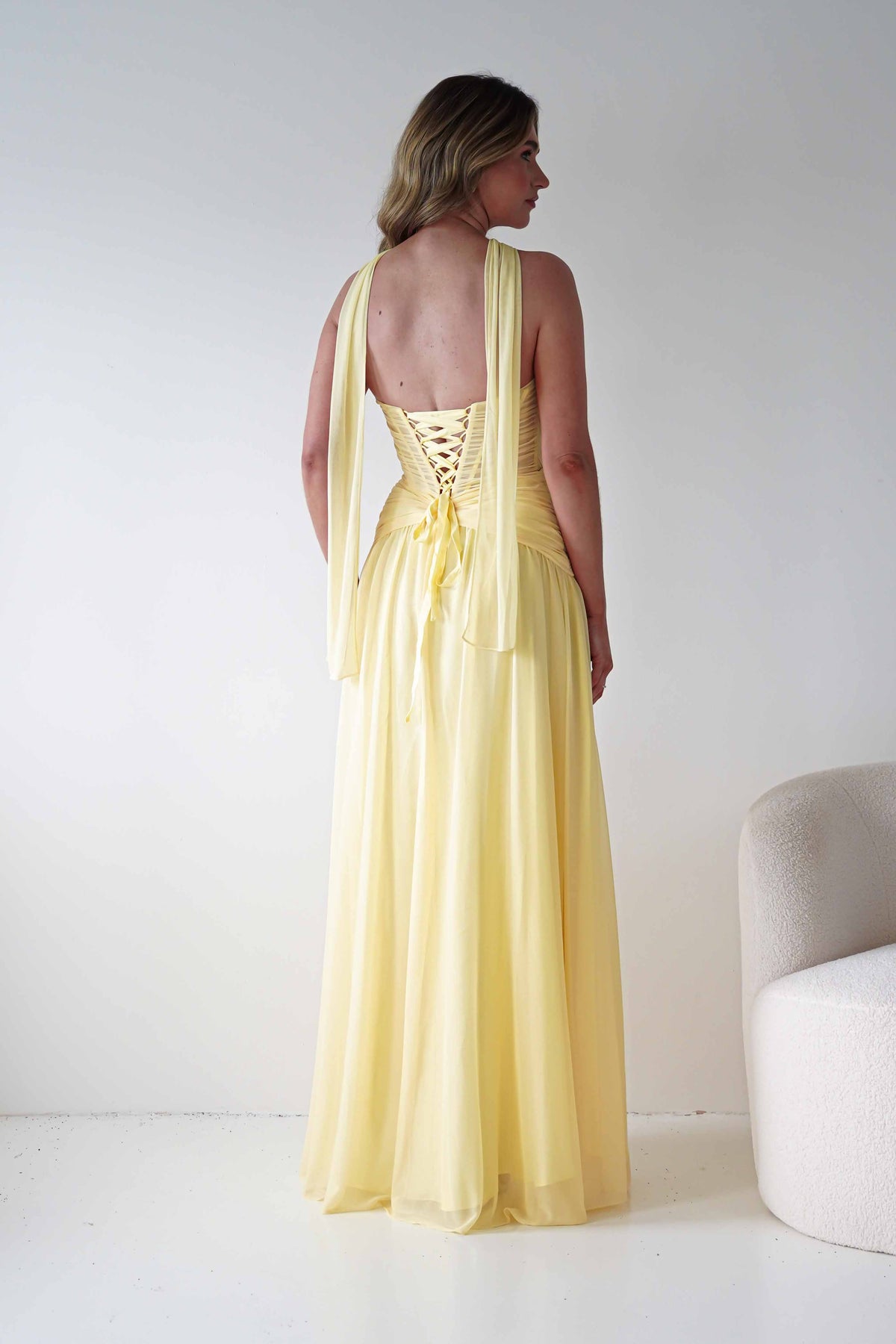 Nicolette Strapless Chiffon Maxi Gown | Yellow-Oh Hello Clothing