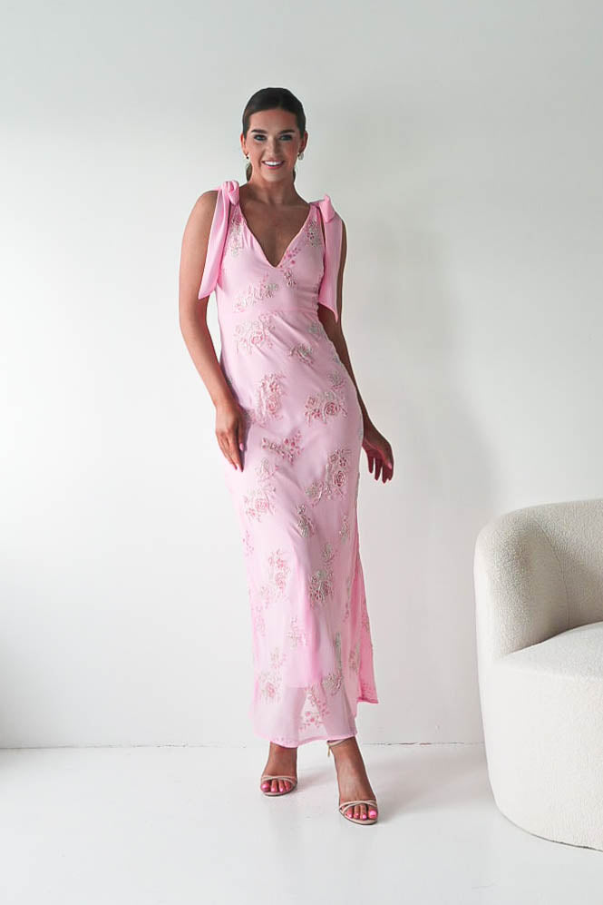 Noah Floral Embellished Maxi Dress | Pink-Oh Hello Clothing
