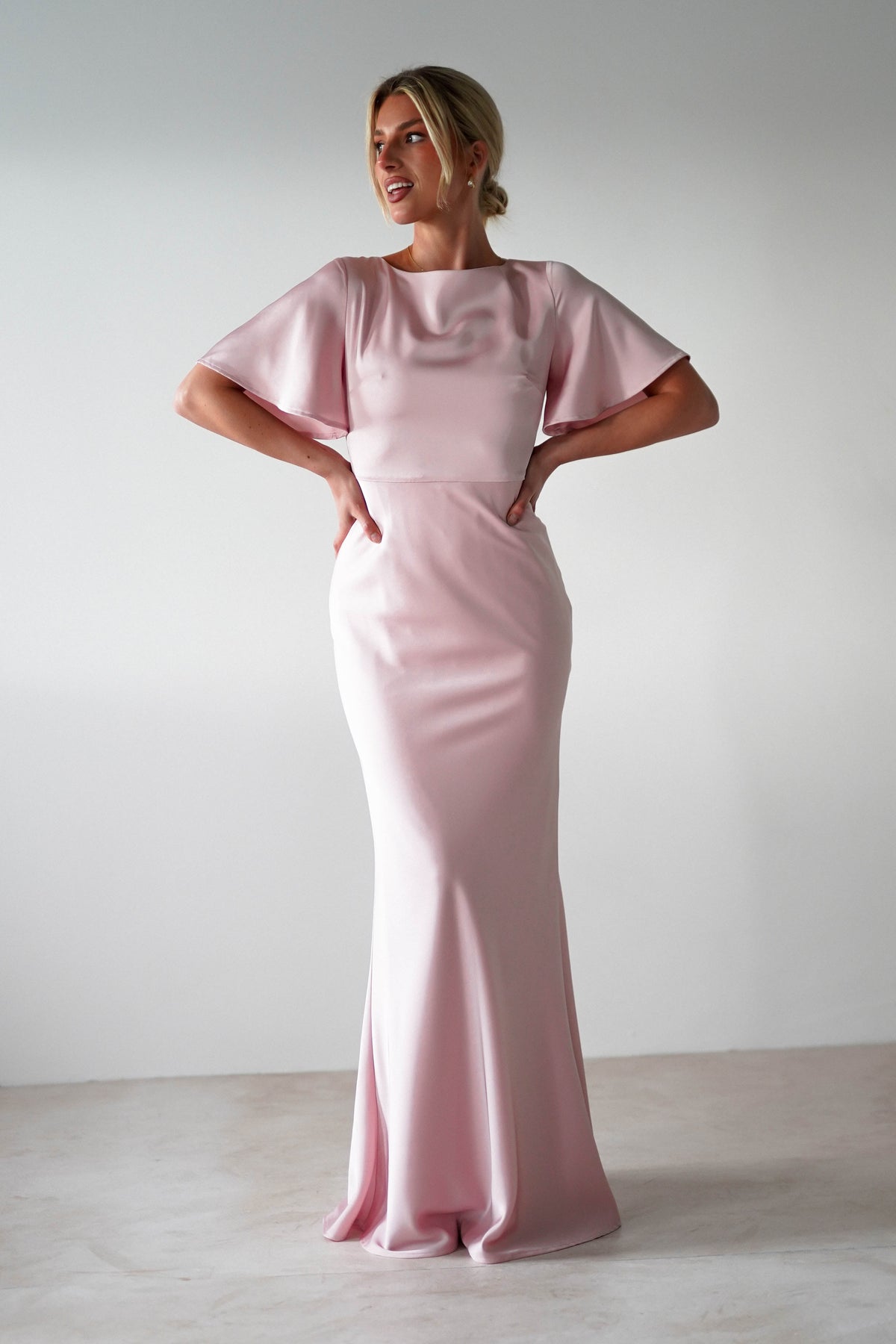 Olivia Soft Matte Satin Maxi Dress | Blush Pink-Oh Hello Clothing