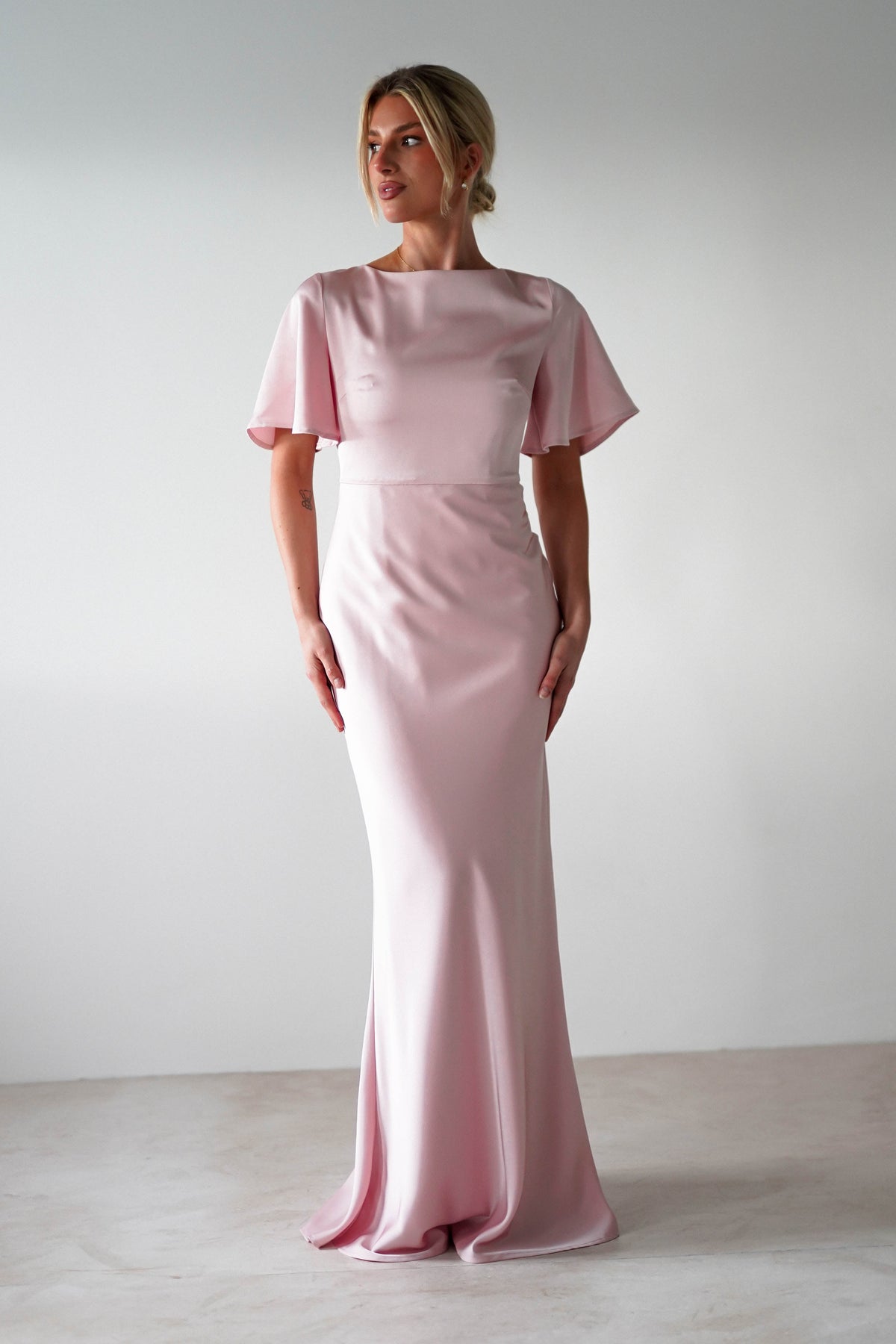 Olivia Soft Matte Satin Maxi Dress | Blush Pink-Oh Hello Clothing