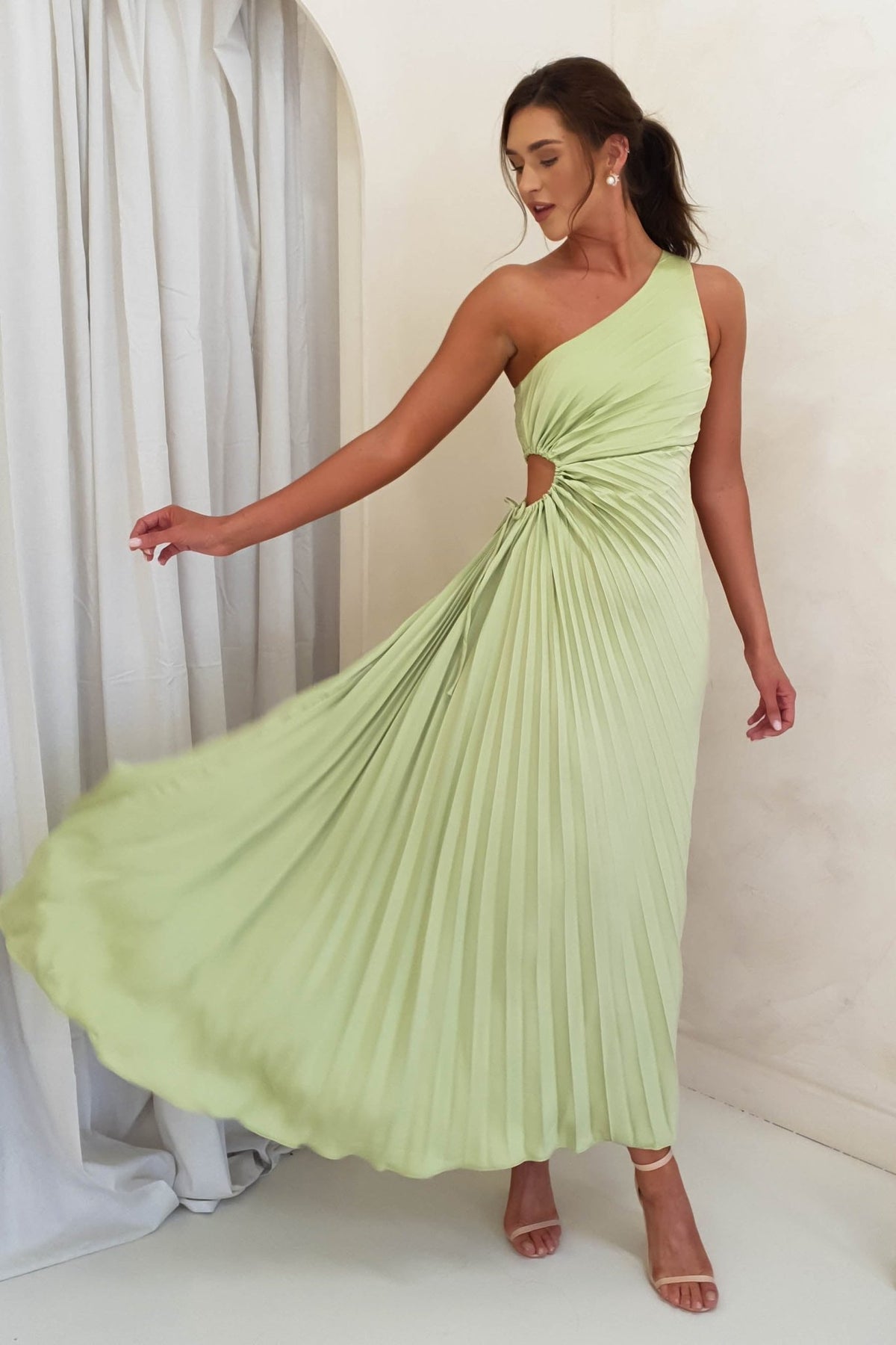 Olsen Pleated Maxi Dress | Light Green-Oh Hello Clothing