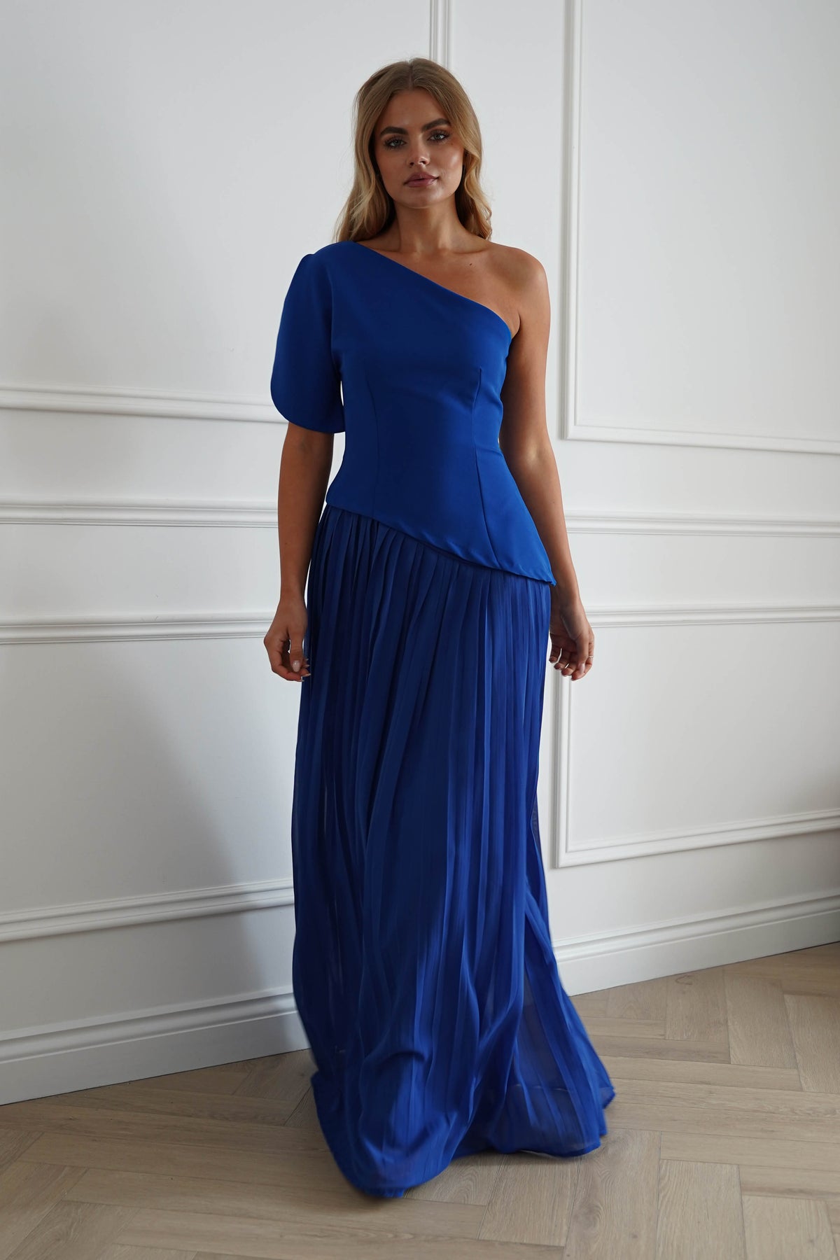 Orla One Shoulder Pleated Maxi Dress | Royal Blue-Oh Hello Clothing
