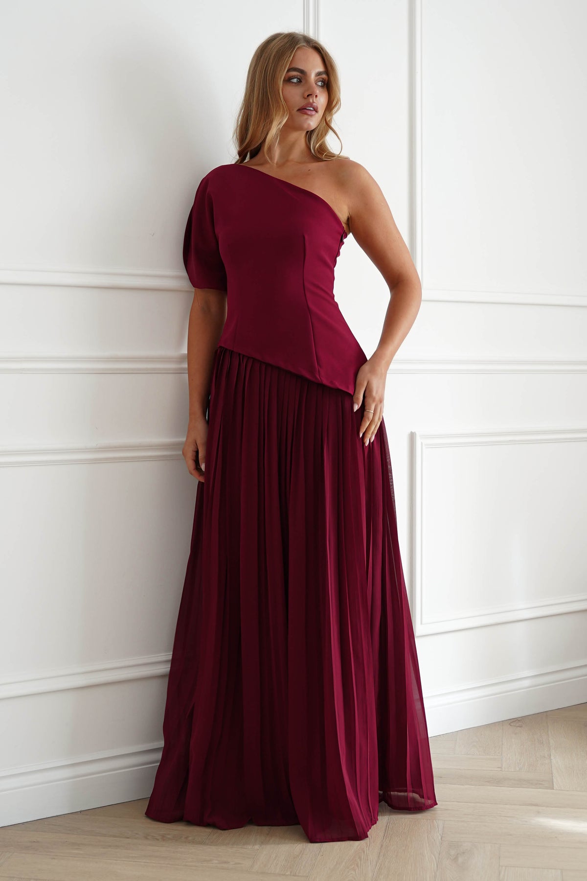 Orla One Shoulder Pleated Maxi Dress | Wine-Oh Hello Clothing