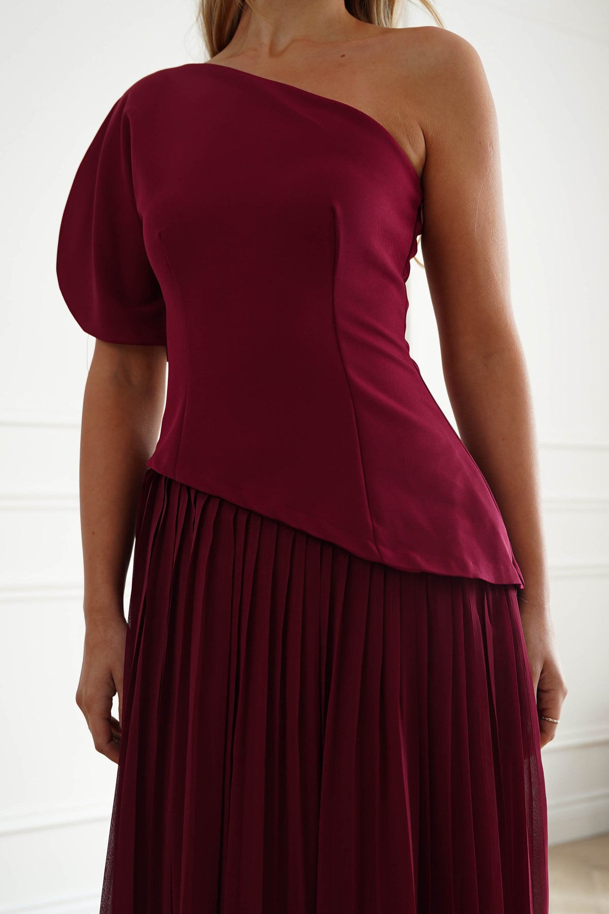 Orla One Shoulder Pleated Maxi Dress | Wine-Oh Hello Clothing