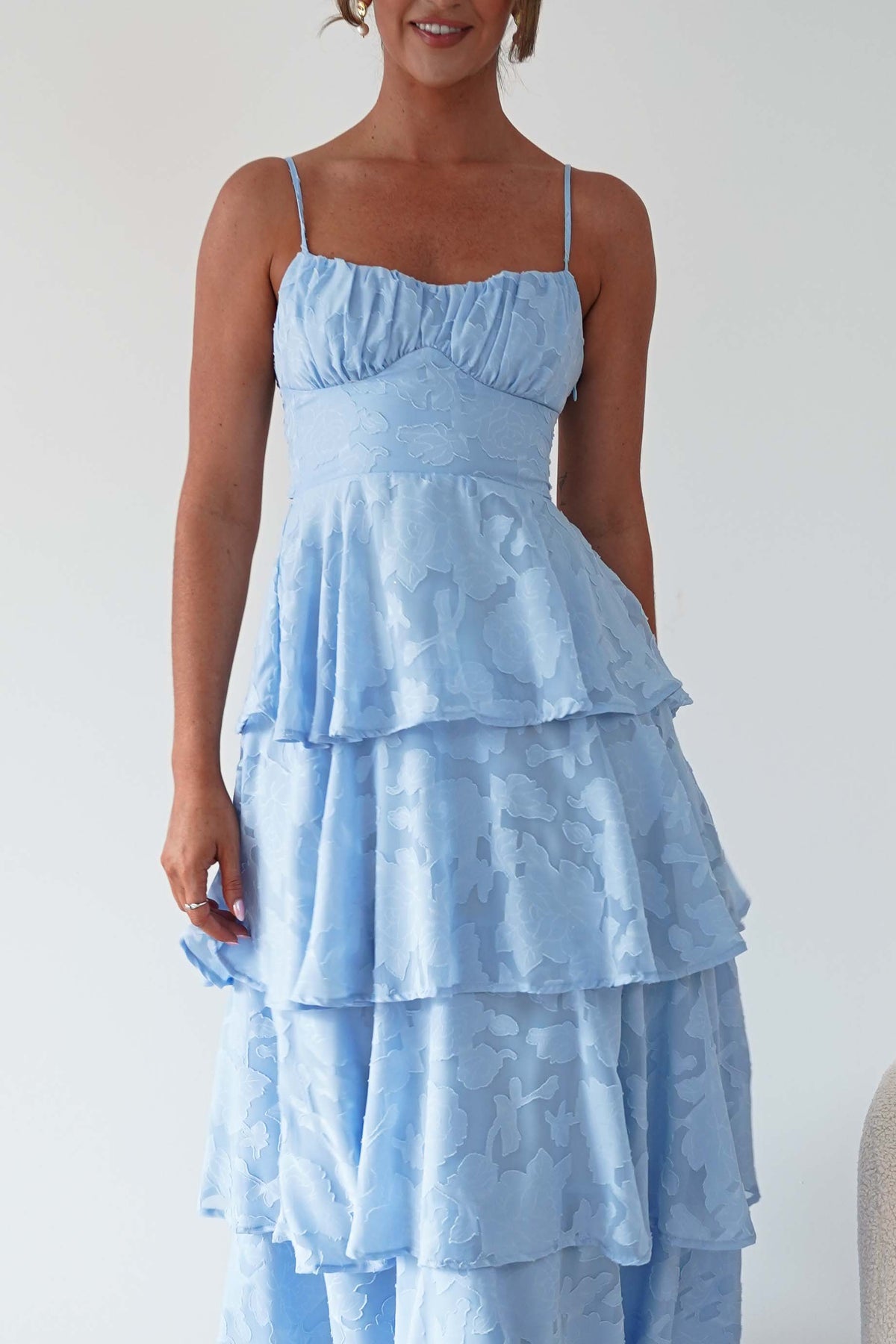 Patsy Floral Jacquard Tiered Maxi Dress | Blue-Oh Hello Clothing