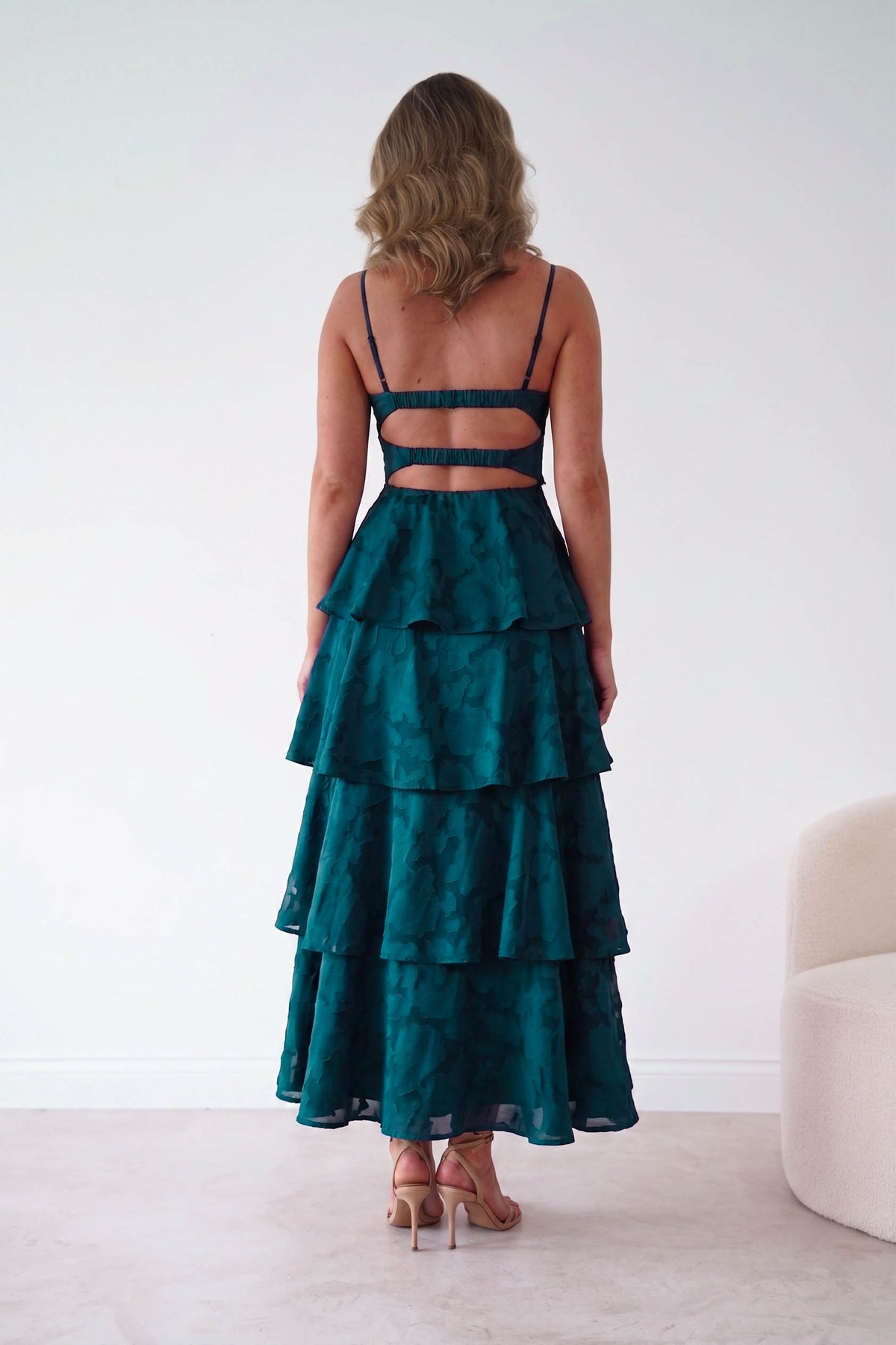 Patsy Floral Jacquard Tiered Maxi Dress | Green-Oh Hello Clothing