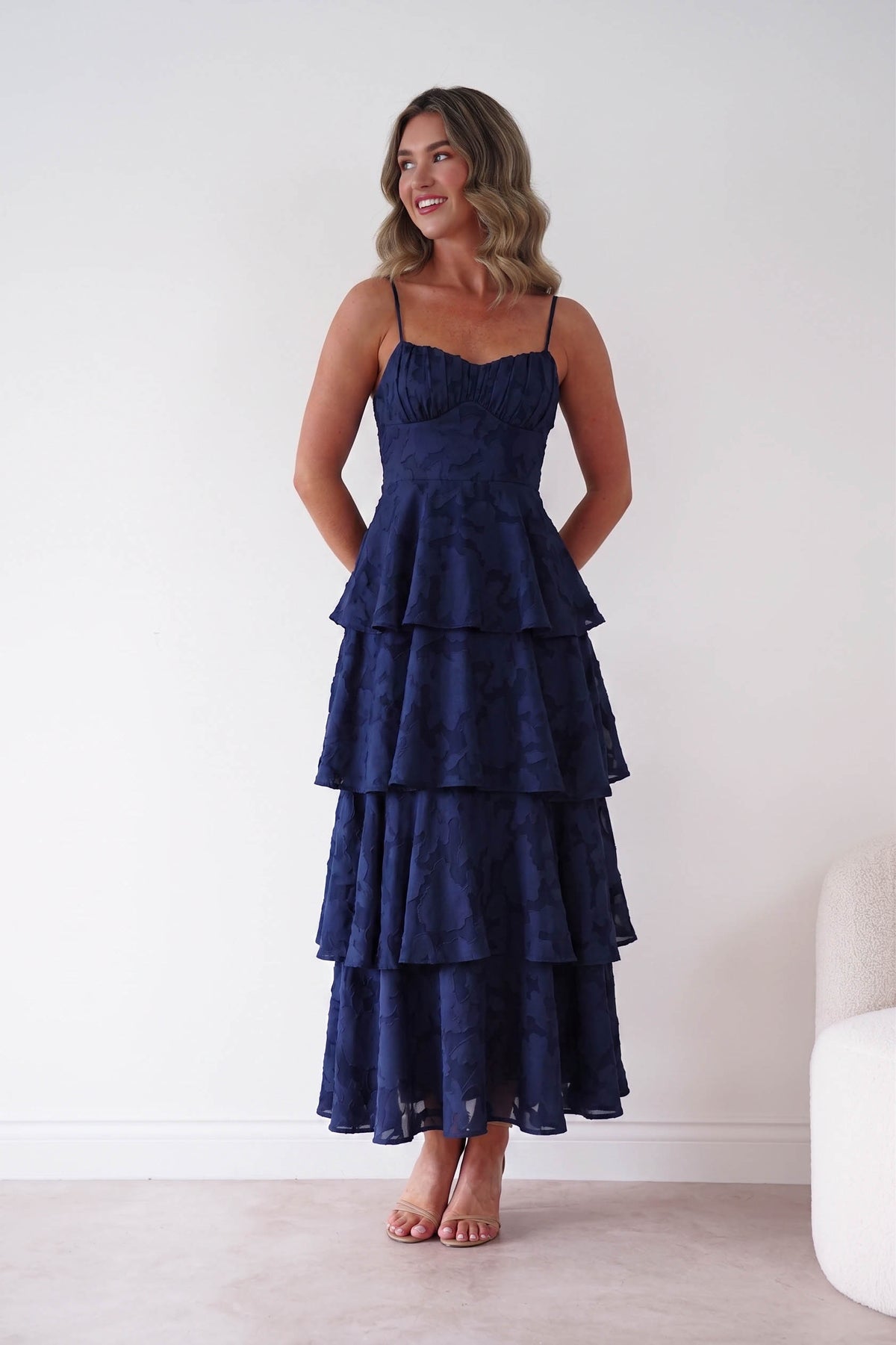 Patsy Floral Jacquard Tiered Maxi Dress | Navy-Oh Hello Clothing