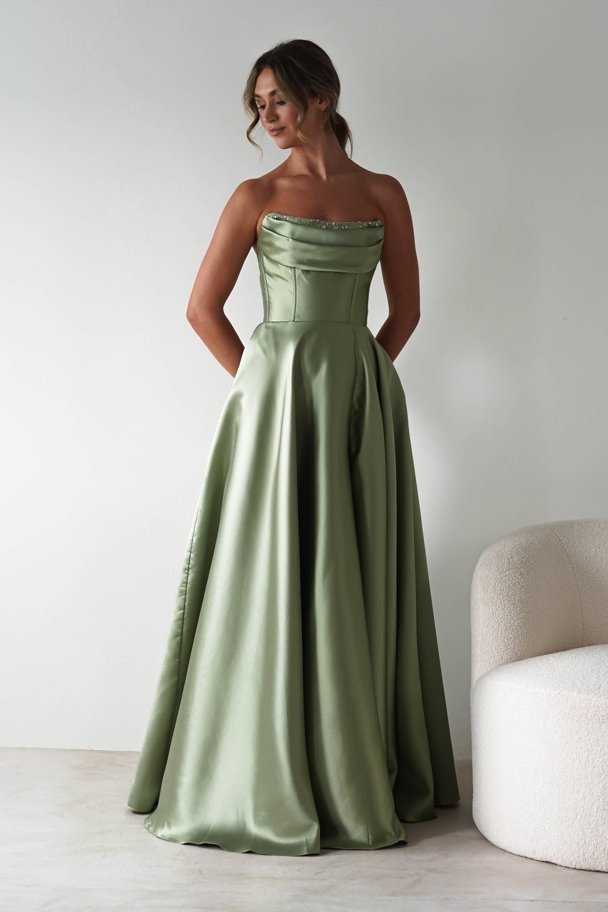 Pepper Strapless A-Line Maxi Gown | Sage-Oh Hello Clothing