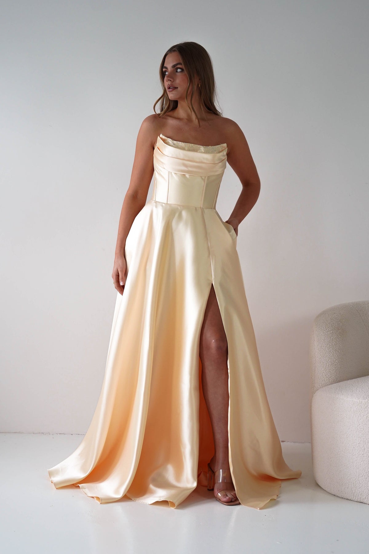 Pepper Strapless A-Line Maxi Gown | Yellow-Oh Hello Clothing