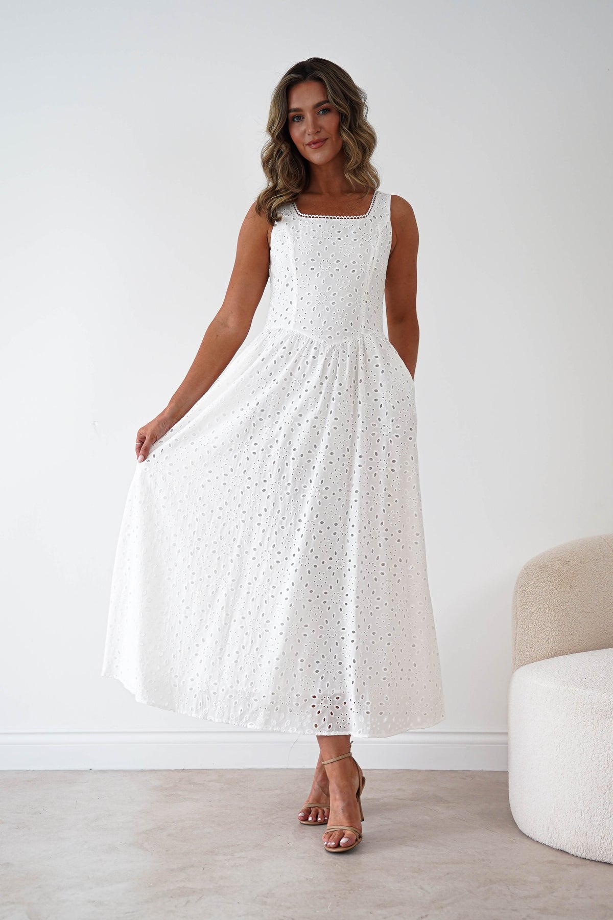 Petal Skater Cotton Maxi Dress | White-Oh Hello Clothing