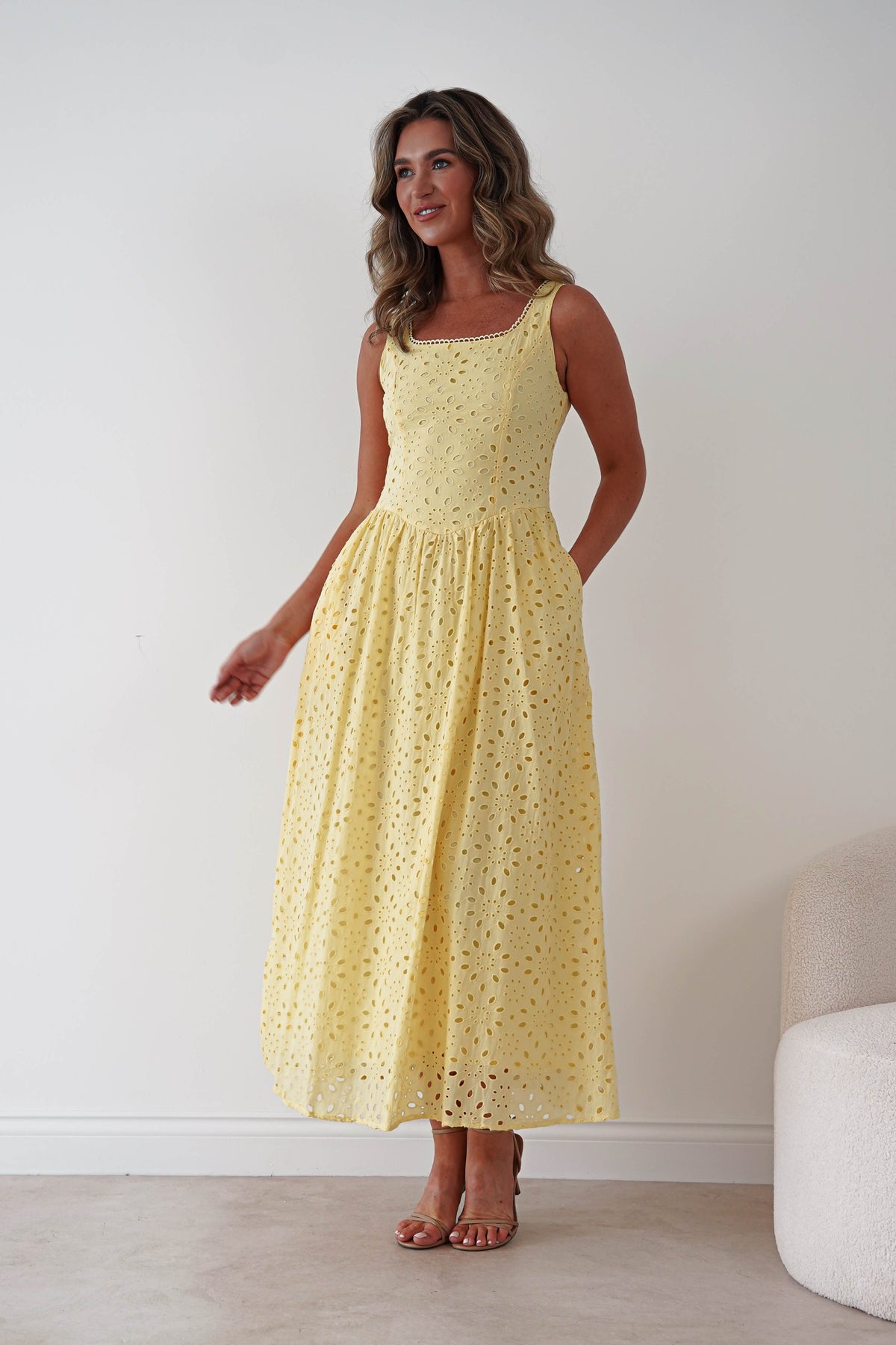Petal Skater Cotton Maxi Dress | Yellow-Oh Hello Clothing