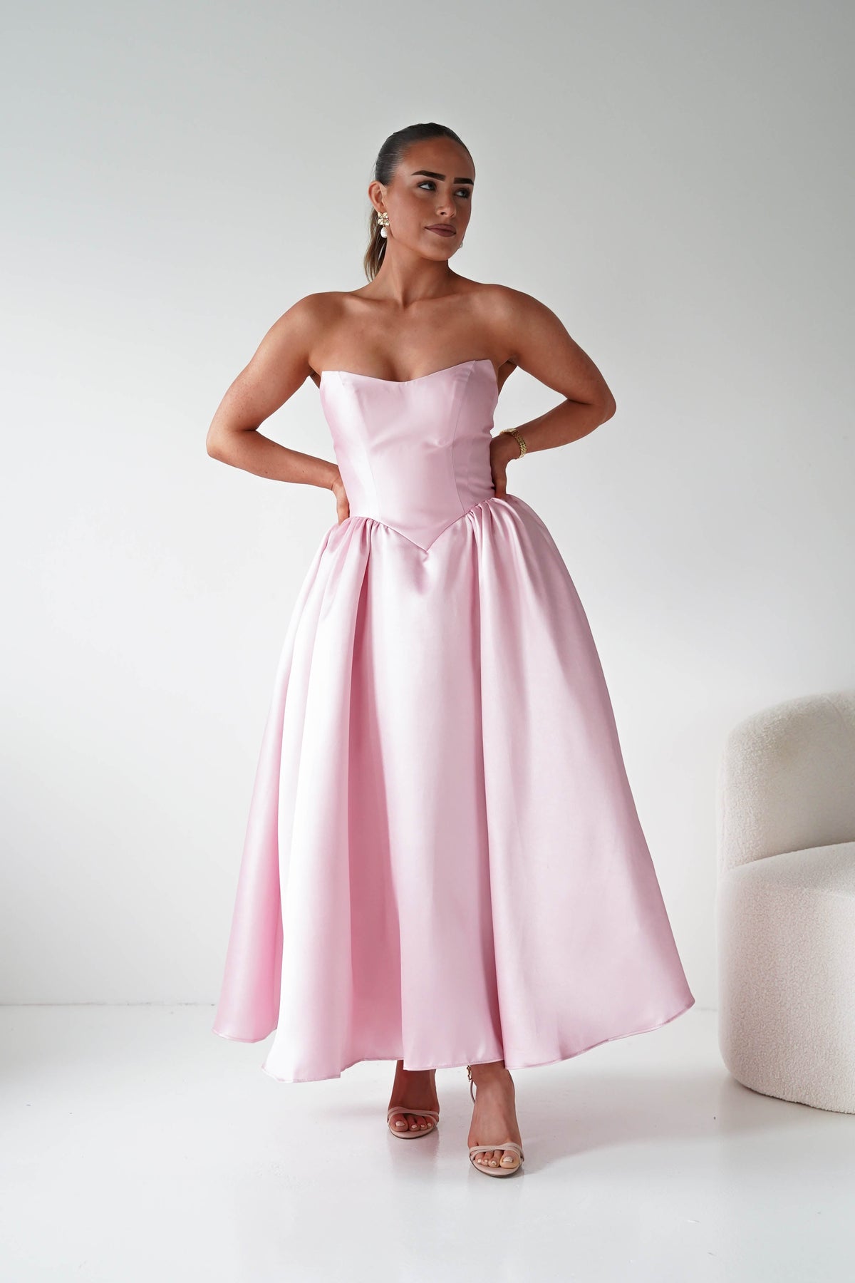 Phoebe Sweetheart Strapless Midi Dress | Pink-Oh Hello Clothing