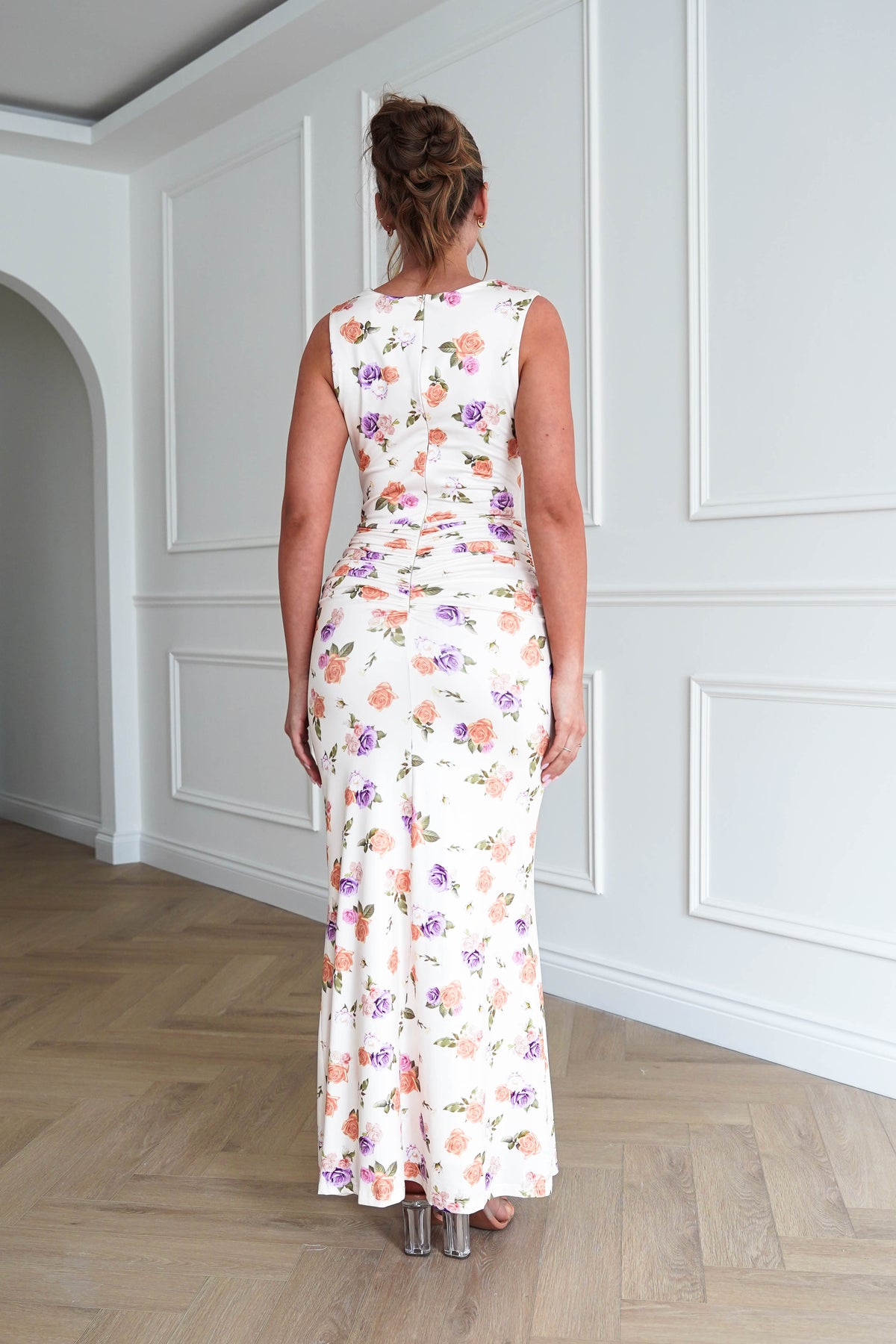 Pica Floral Ruched Cowl Neck Midi Dress-Oh Hello Clothing